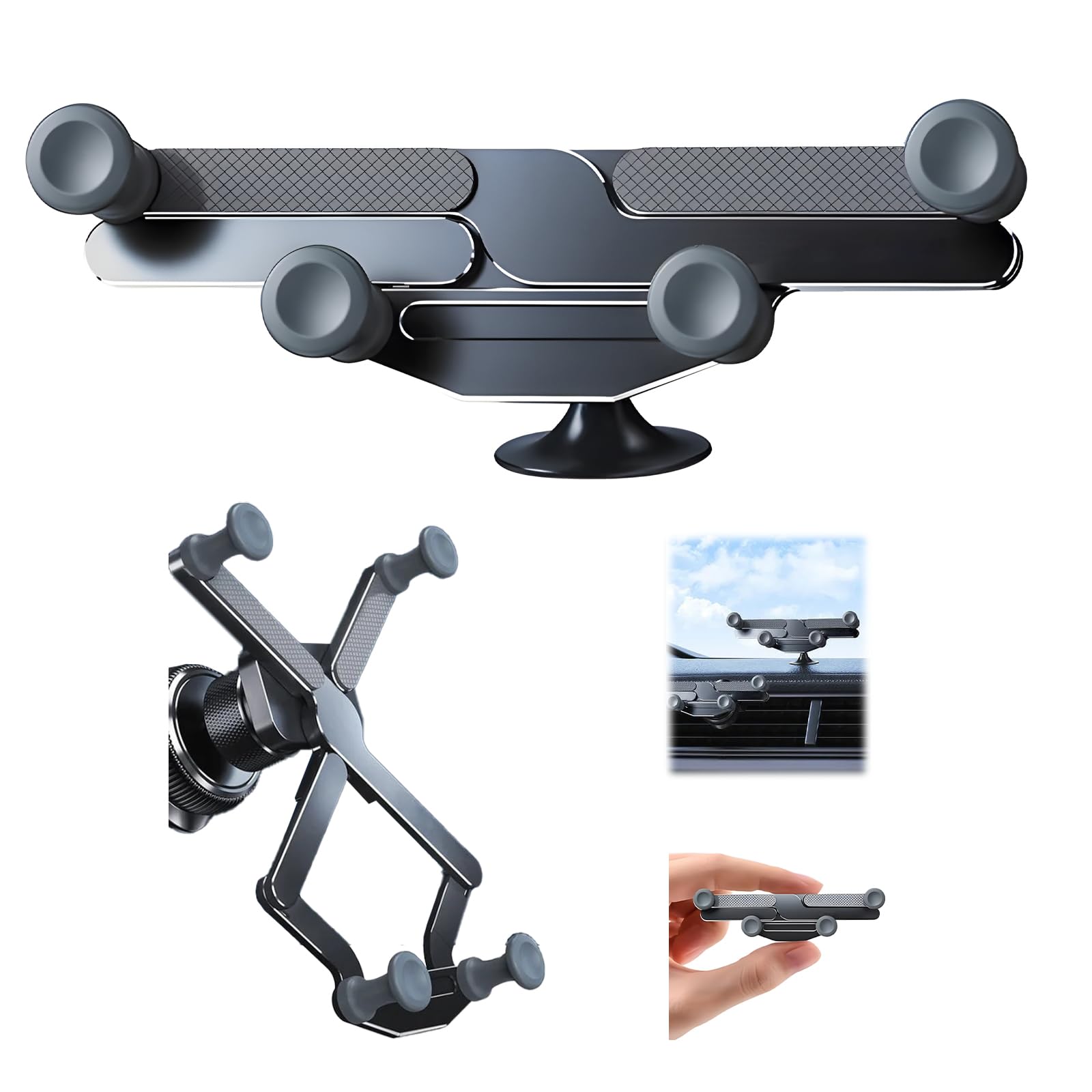 Universal Invisible Rotatable Air Vent Car Phone Mount Holder - 360° Adjustable, Expandable Grip for All Smartphones - Perfect for Dashboard & Vent Installation (Black, Sticker Version) - Ideal for GPS Navigation, Hands-Free Calling & Road Trips