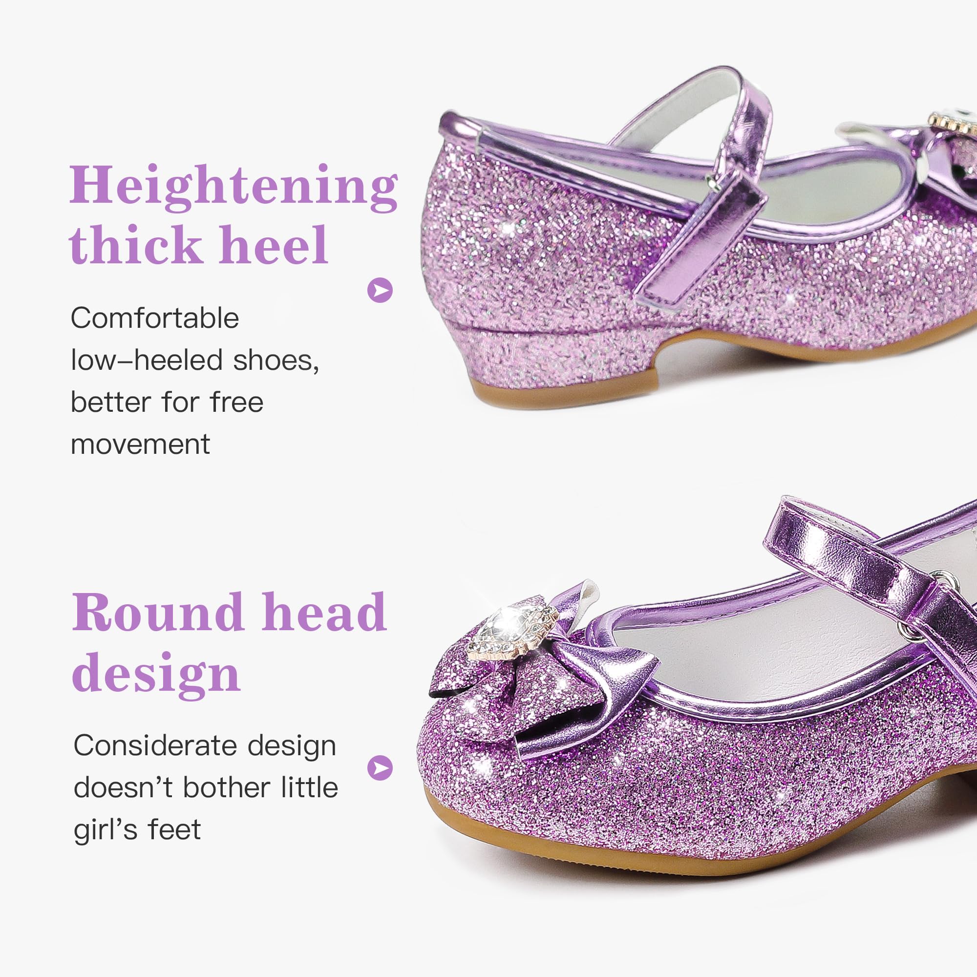 Furdeour Girls Mary Jane Dress Shoes - Glitter Princess Heels for Wedding, Flower Girl & Bridesmaid | Toddler & Kids Formal Occasion Shoes for Parties, Pageants & Special Events