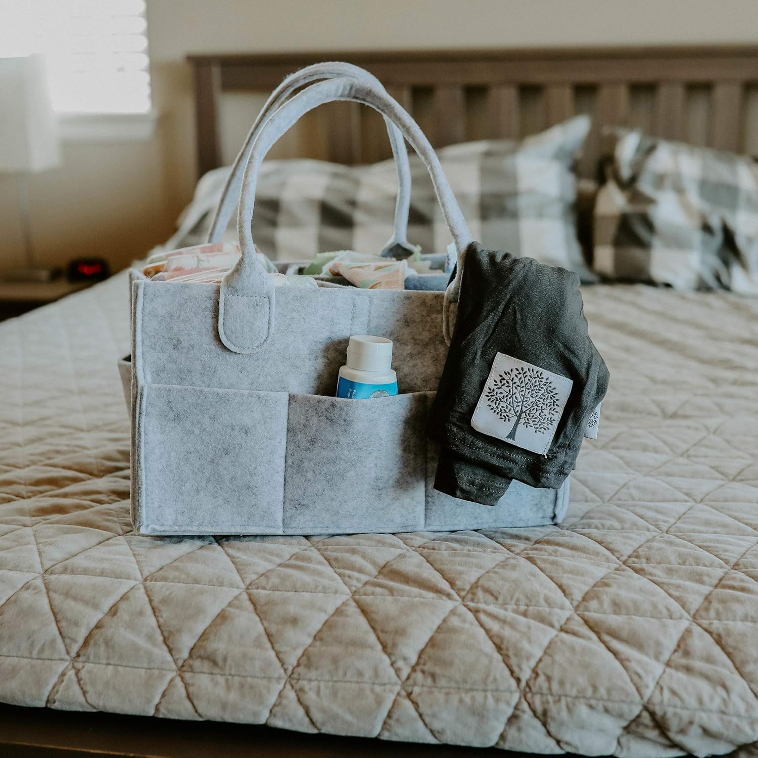Parker Baby Diaper Caddy Organizer - Gray Nursery Storage Bin & Car Organizer for Baby Essentials | Perfect for Nursery, Changing Station & Travel