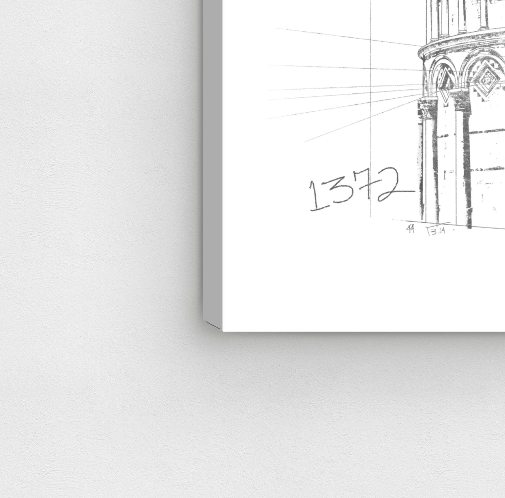 Oliver Gal Artist Co. Tower of Pisa Silver Architecture Wall Art Canvas Print - 24x36 Inch Black & White Modern Home Decor - Perfect for Living Room, Bedroom or Office Wall Decor