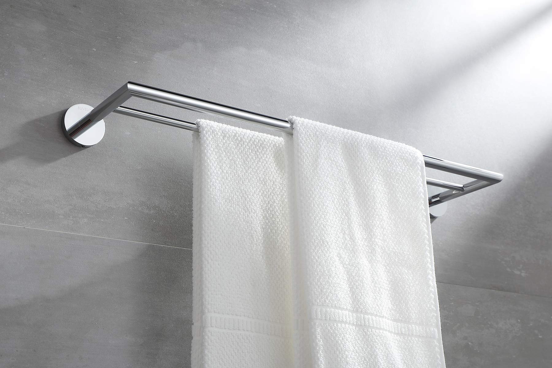 Modern Chrome Towel Rack for Bathroom - 26 Inch Wall Mounted Double Towel Bar with Brass Finish - Hotel Style Bath Towel Holder (Leo Series 077080-CR) - Perfect for Spa, Guest Bathroom & Luxury Home Decor