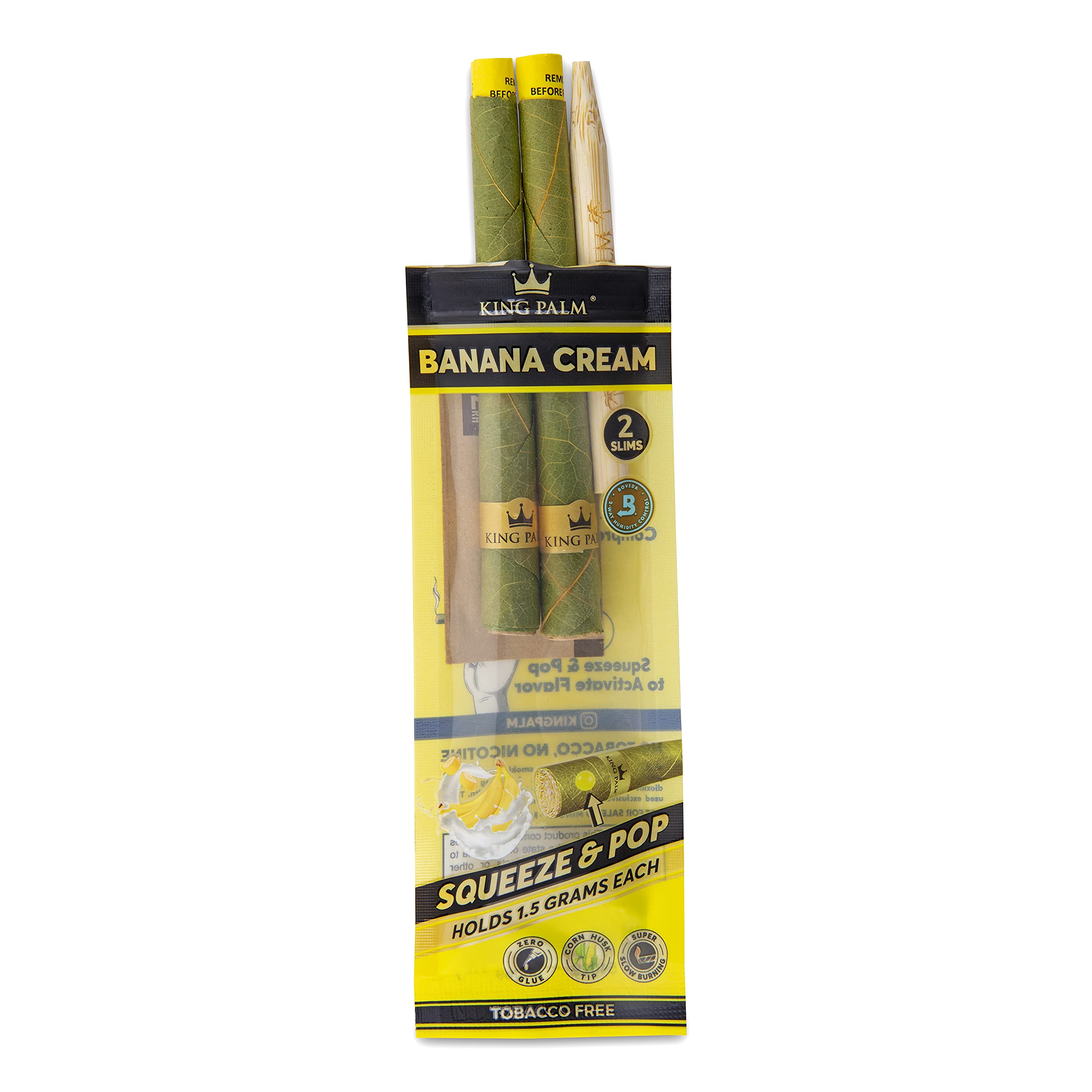 Organic Banana Cream Flavored King Palm SLIM Size Pre-Rolled Cones - 4 Packs (8 Rolls Total) - Natural Palm Leaf Wraps - Squeeze & Pop Design - Perfect for Relaxation, Social Gatherings & Outdoor Activities