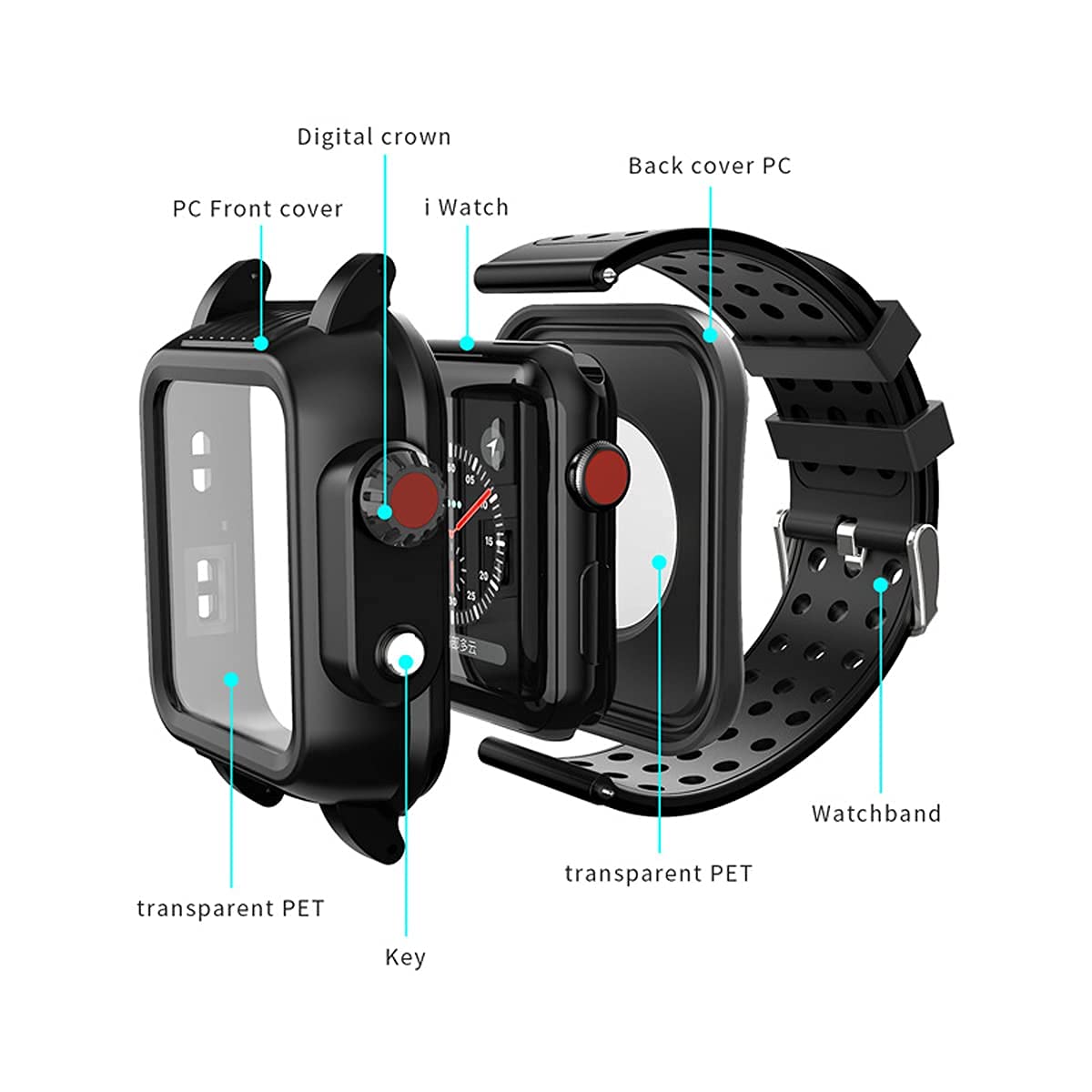 Waterproof Case for Apple Watch Series 3/2 (38mm) - Full Body Protection with Built-in Screen Protector | Shockproof, Scratch Resistant, Impact Proof | Perfect for Swimming, Running & Outdoor Activities