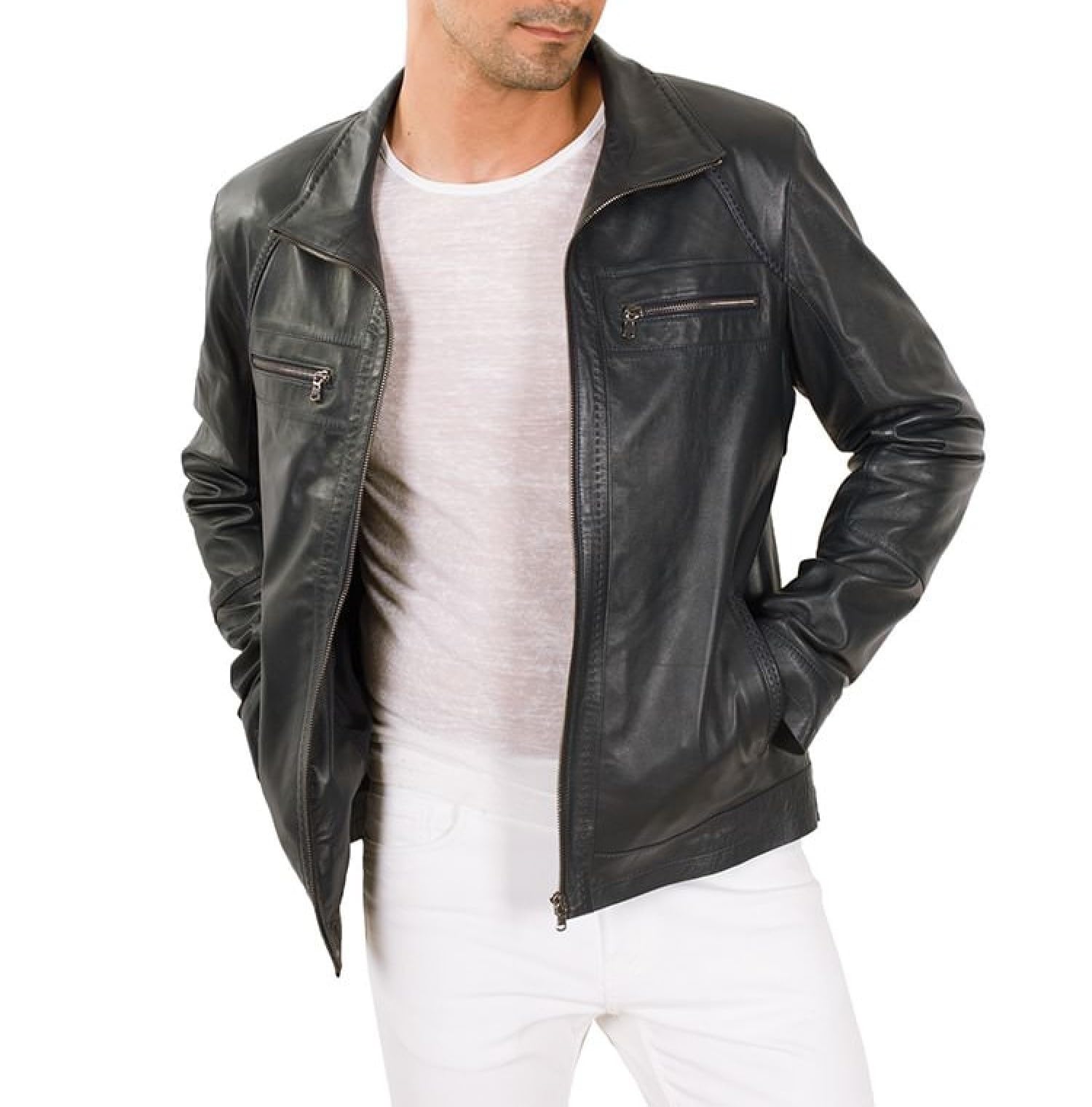 Premium Men's Black Lambskin Leather Biker Jacket - Stylish Motorcycle Jacket for Men | Perfect for Riding, Casual Wear & Outdoor Adventures