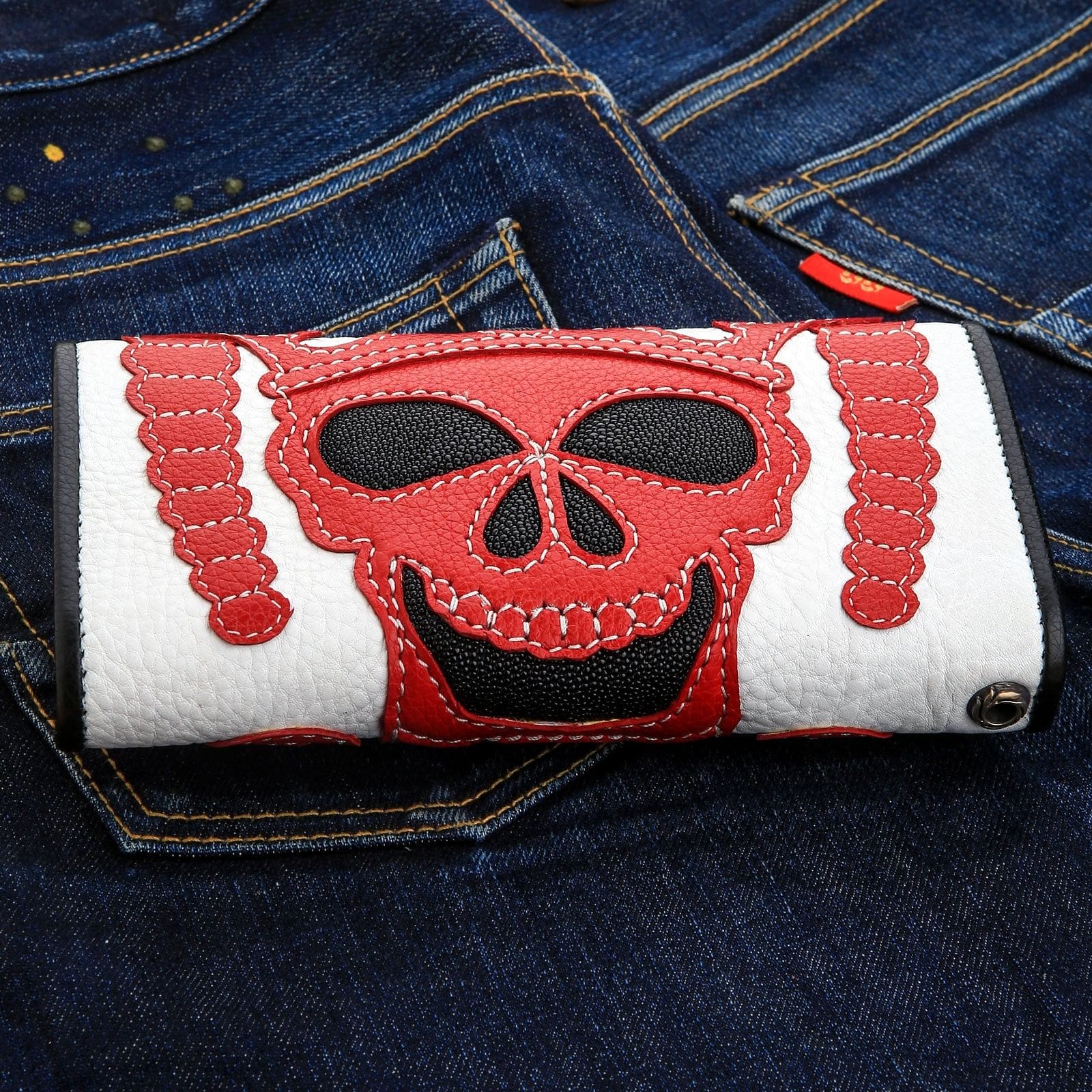 Red Devil Stingray Skin Leather Biker Wallet - Premium Men's Slim RFID Blocking Wallet for Motorcycle Riders - Perfect for Everyday Carry, Travel & Gift Giving