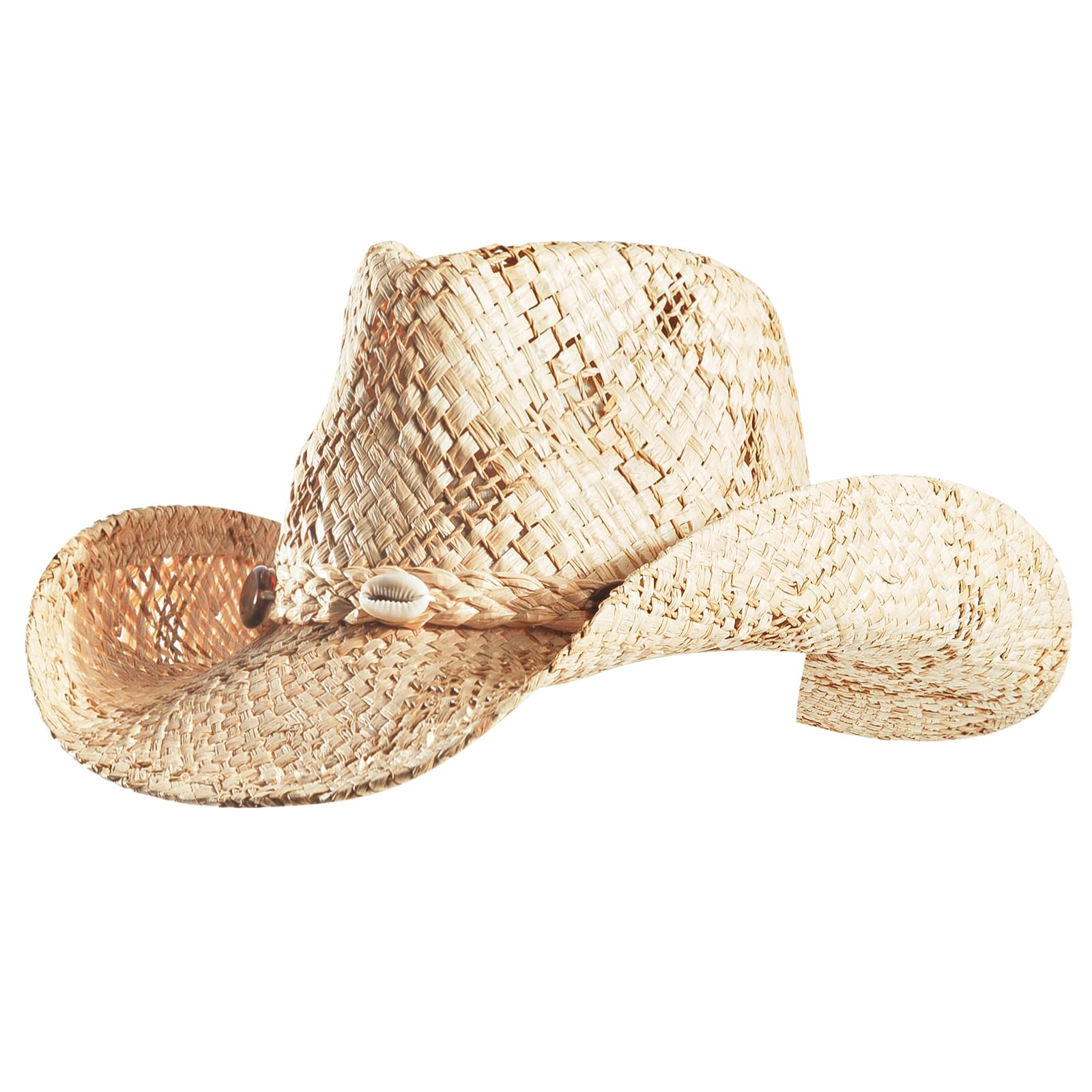 Stylish Straw Cowboy & Cowgirl Hats for Women & Men - Wide Brim Summer Beach Sun Hat - Western Panama Hat for Outdoor, Country Music Festivals & Vacations