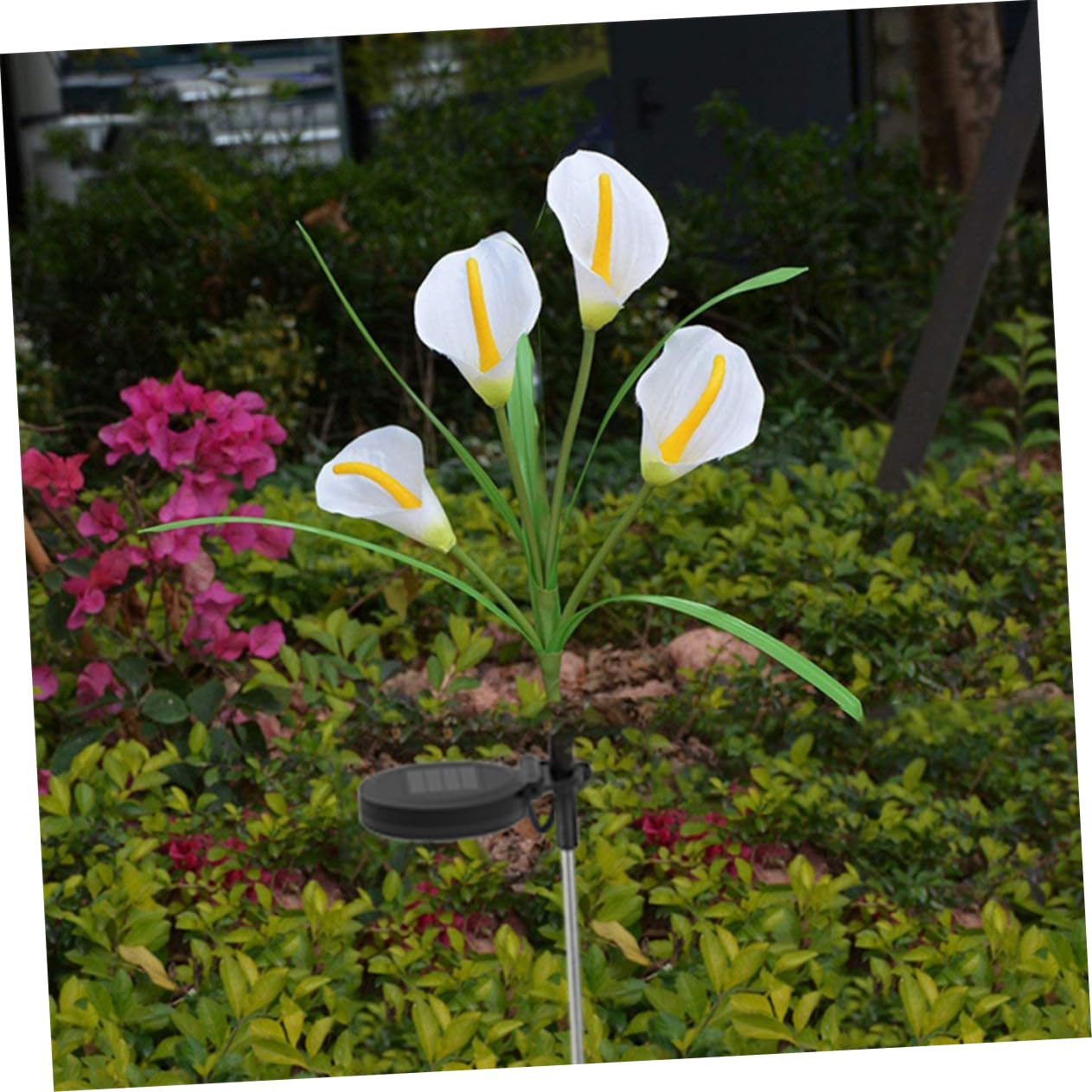 Solar Powered LED Calla Lily Outdoor Lights - 2 Pack White & Purple Landscape Lighting for Garden, Pathway, Patio Decor | Weatherproof & Energy Efficient Floral Lamps for Romantic Evening Ambience