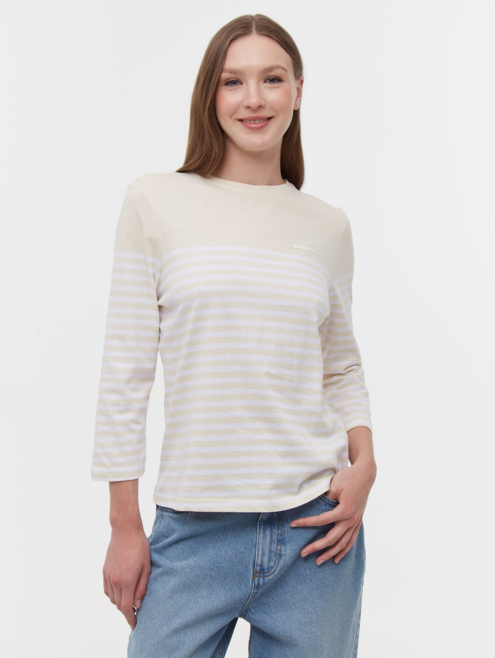 Arian Nautical Stripe 3/4 Sleeve T-Shirt for Men - Casual Striped Tee for Summer, Beach, and Outdoor Activities