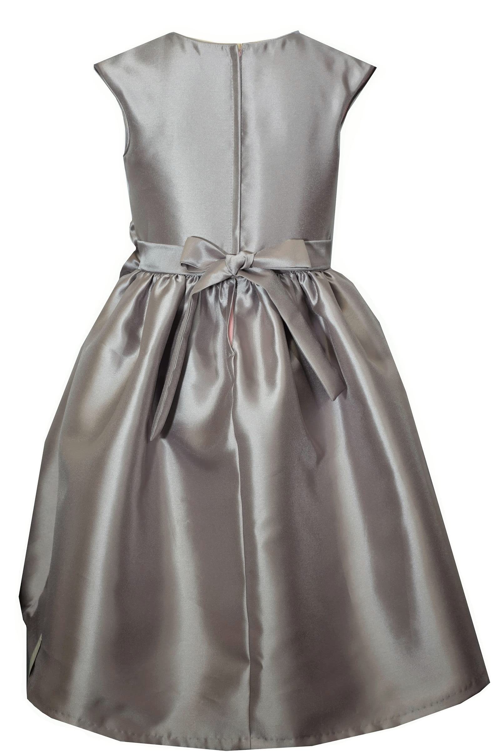 Bonnie Jean Girls Embroidered Sequins Mikado Dress for Ages 4-16 | Silver Gray Party Dress for Special Occasions, Weddings & Formal Events