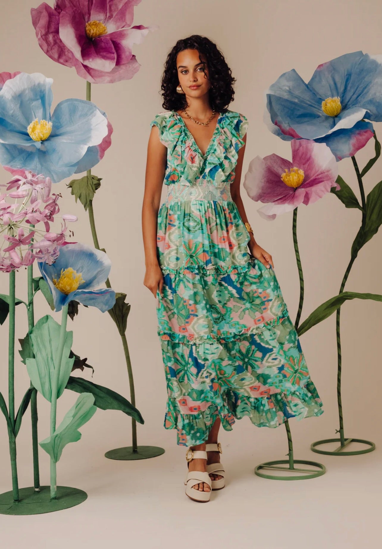 Azalea Midi Dress - Floral Ikat Print Summer Dress for Women | Casual & Beach Wear | Perfect for Vacations, Parties & Outdoor Events
