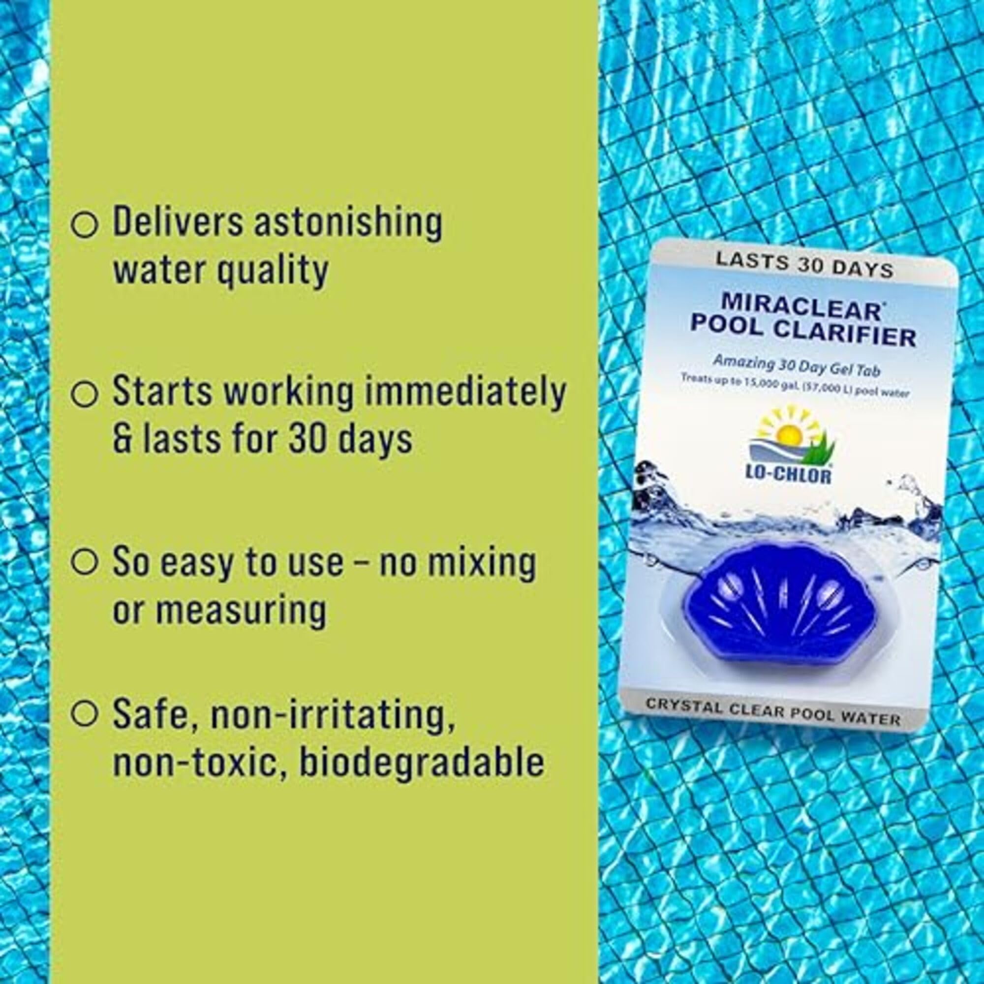 Miraclear Pool Clarifier for Swimming Pools - Super Concentrated Gel Tab Keeps Water Crystal Clear for 30 Days | Works with Inground & Above Ground Pools | Easy Maintenance for Sparkling Clean Water (1.4 Oz) | Perfect for Backyard Pool Parties & Summer Relaxation