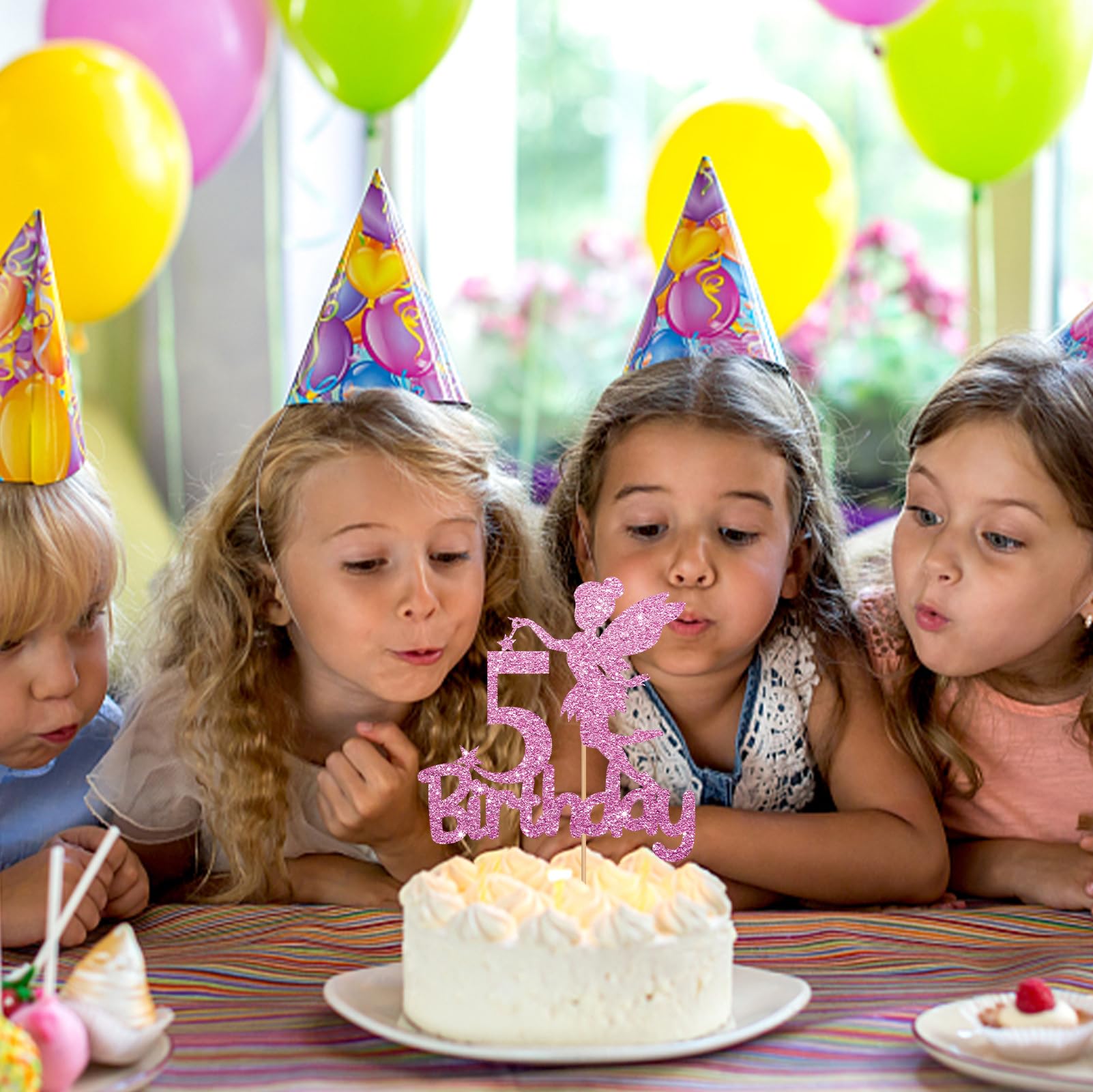 Fairy Happy 5th Birthday Cake Topper - Pink Glitter Fairy Five Cake Decoration for Girls | 5 Years Old Birthday Party Supplies | Perfect for Fairy Garden Themed Celebrations, Birthday Cakes & Kids Party Decorations