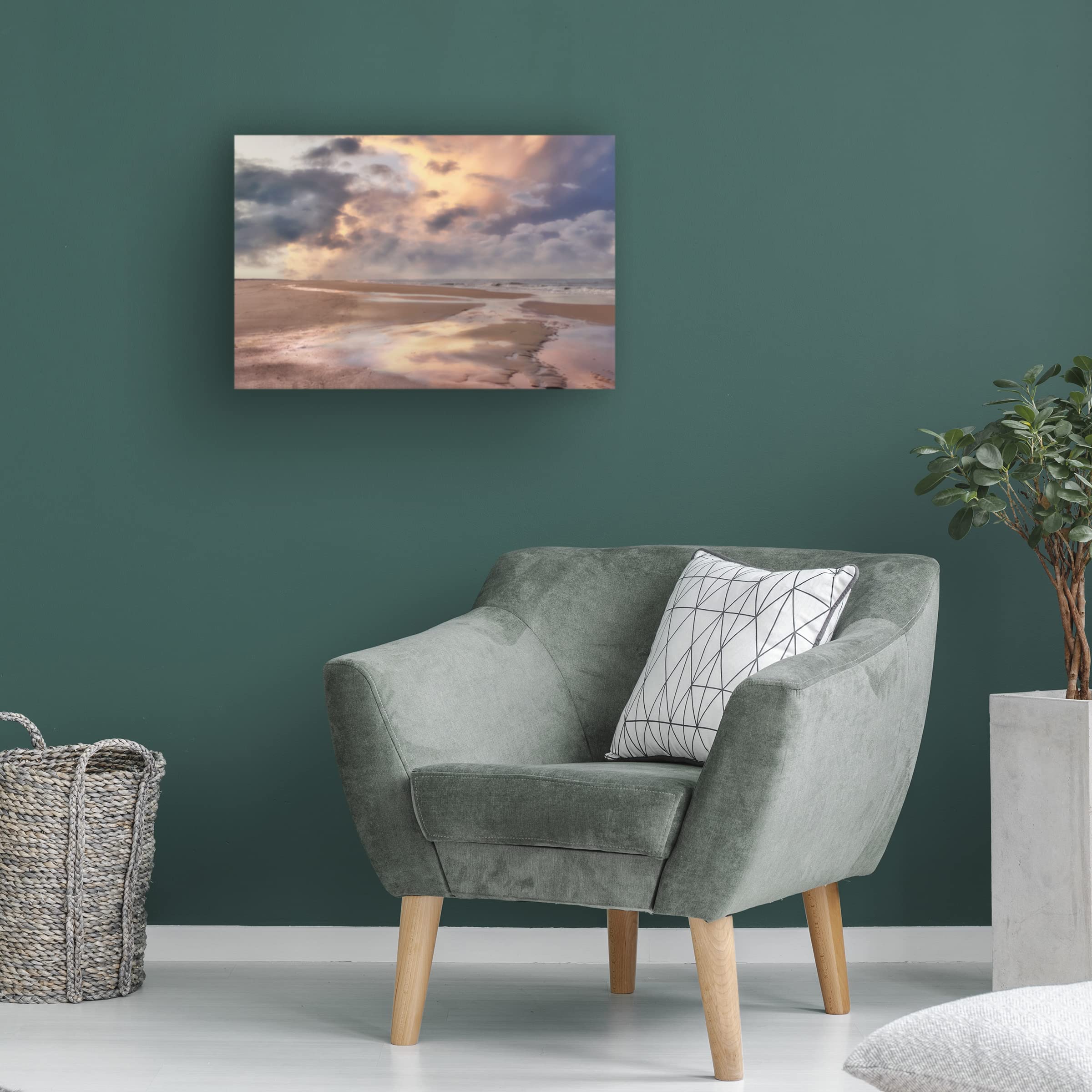 Trademark Fine Art 'Beach with Cloudy Sky' Canvas Wall Art Print by Cora Niele - Coastal Home Decor for Living Room, Bedroom & Office