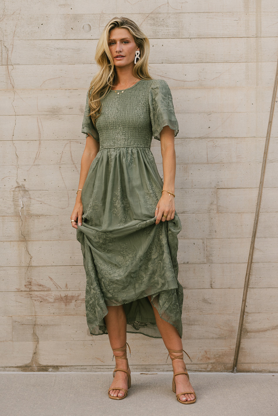 Alora Embroidered Floral Maxi Dress in Sage Green - Boho Chic Women's Summer Dress for Beach, Wedding & Vacation