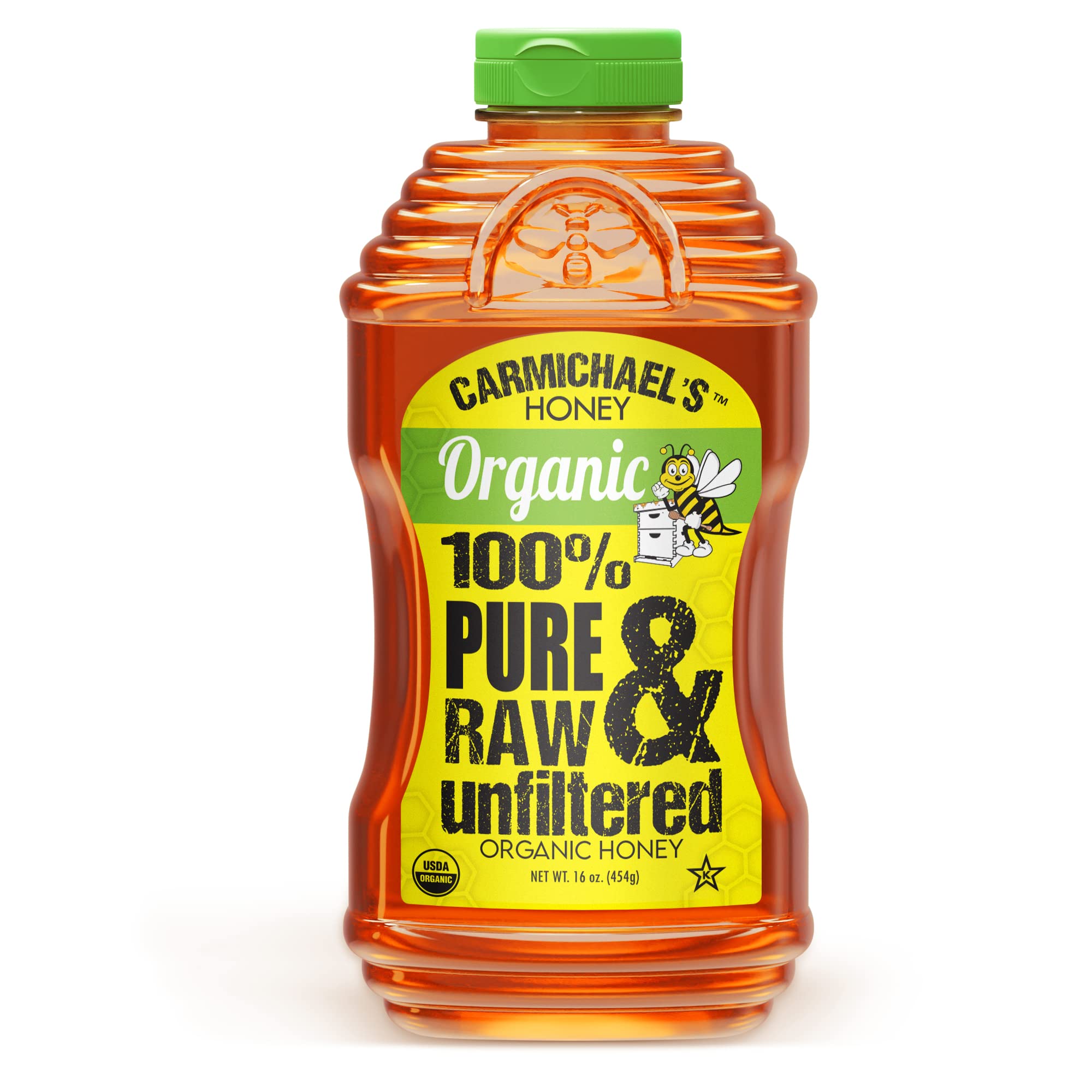 Carmichael's Organic Raw Honey - USDA Certified, Non-GMO, 16 oz - Perfect for Tea & Baking