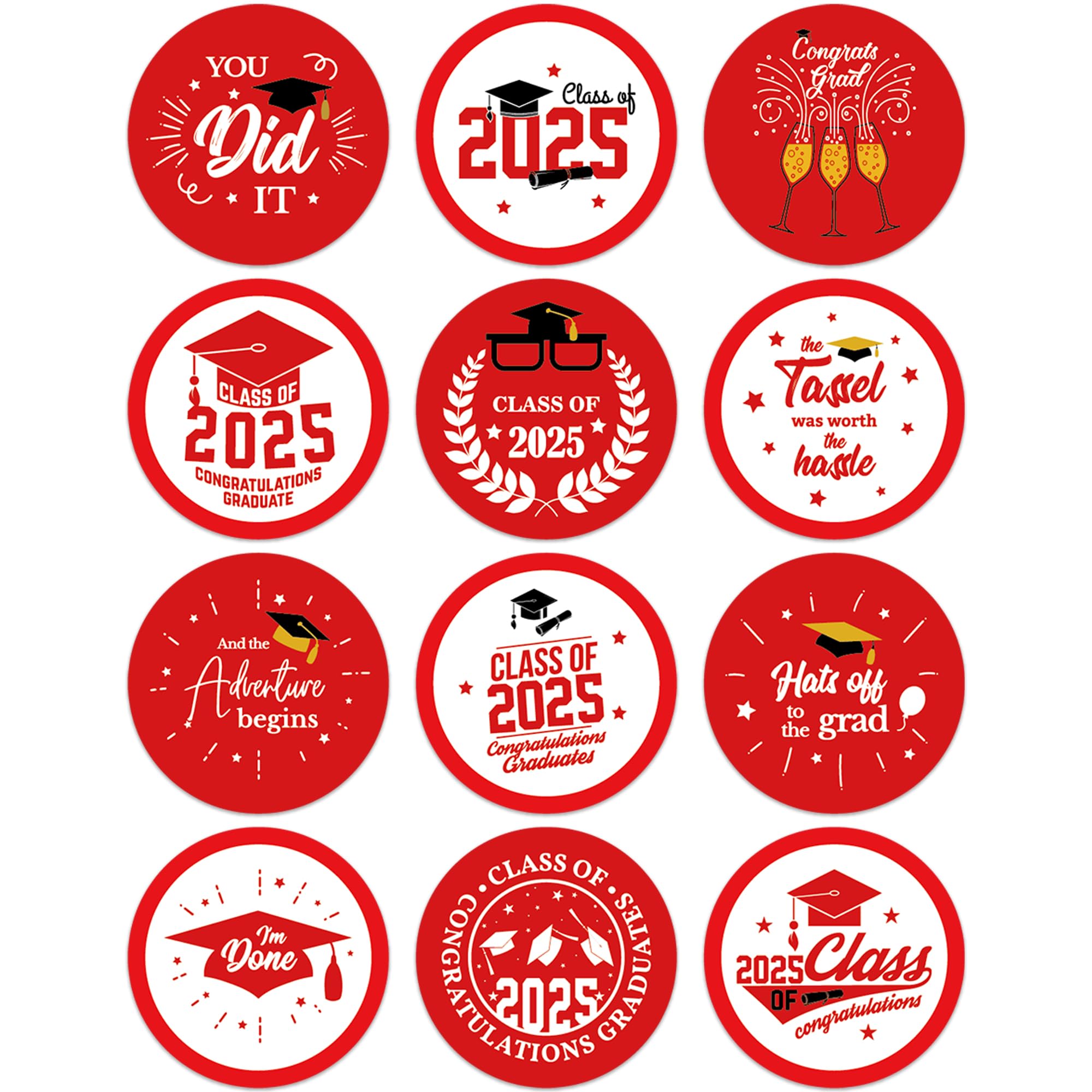 Lucleag 360PCS Red 2025 Graduation Stickers - Class of 2025 Congrats Grad Stickers, Circle Gift Tags, Envelope Seals & Candy Stickers | Perfect for Graduation Party Decorations, Diploma Wrapping, Gift Packaging & Scrapbooking