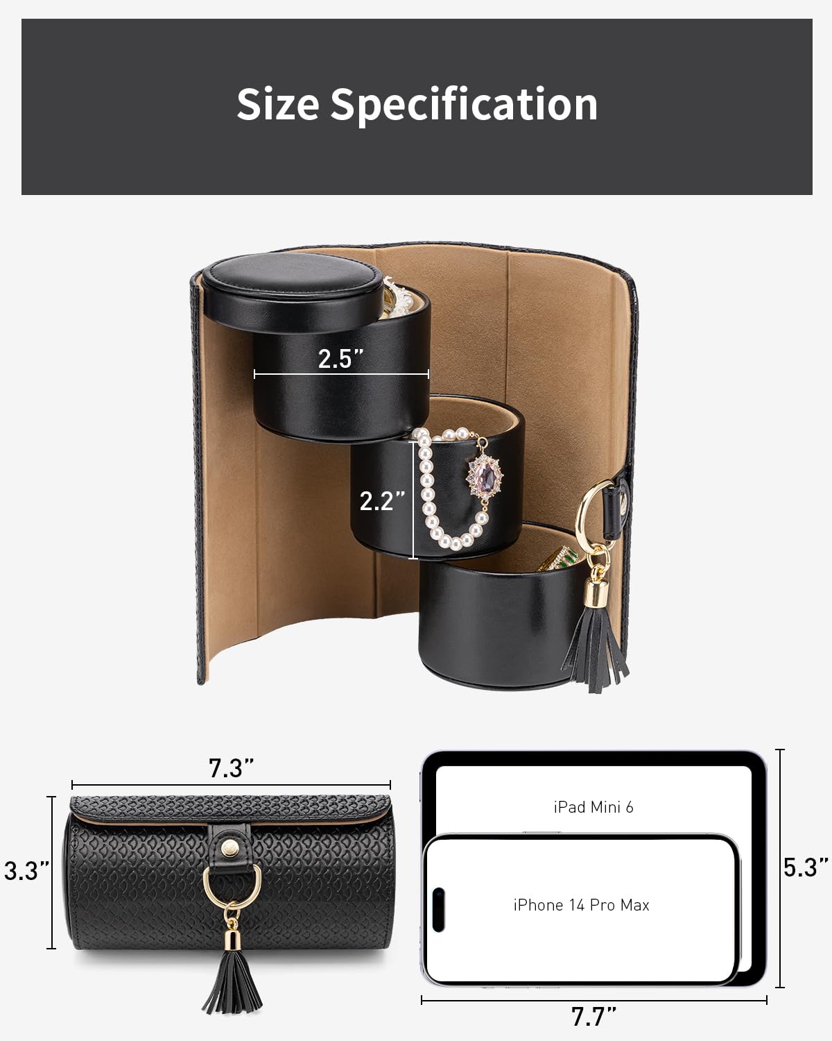 Vlando Jewelry Travel Organizer for Women - Portable Jewelry Case with Multiple Compartments, Perfect for Necklaces, Rings & Earrings - Ideal Travel Essential & Christmas Gift for Her, Mom, Friends - Use for Vacations, Business Trips & Honeymoons - Black