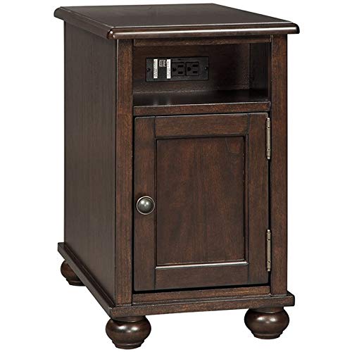 Brown BOWERY HILL End Table with USB Ports - Nightstand with Storage Shelf for Bedroom, Living Room & Office