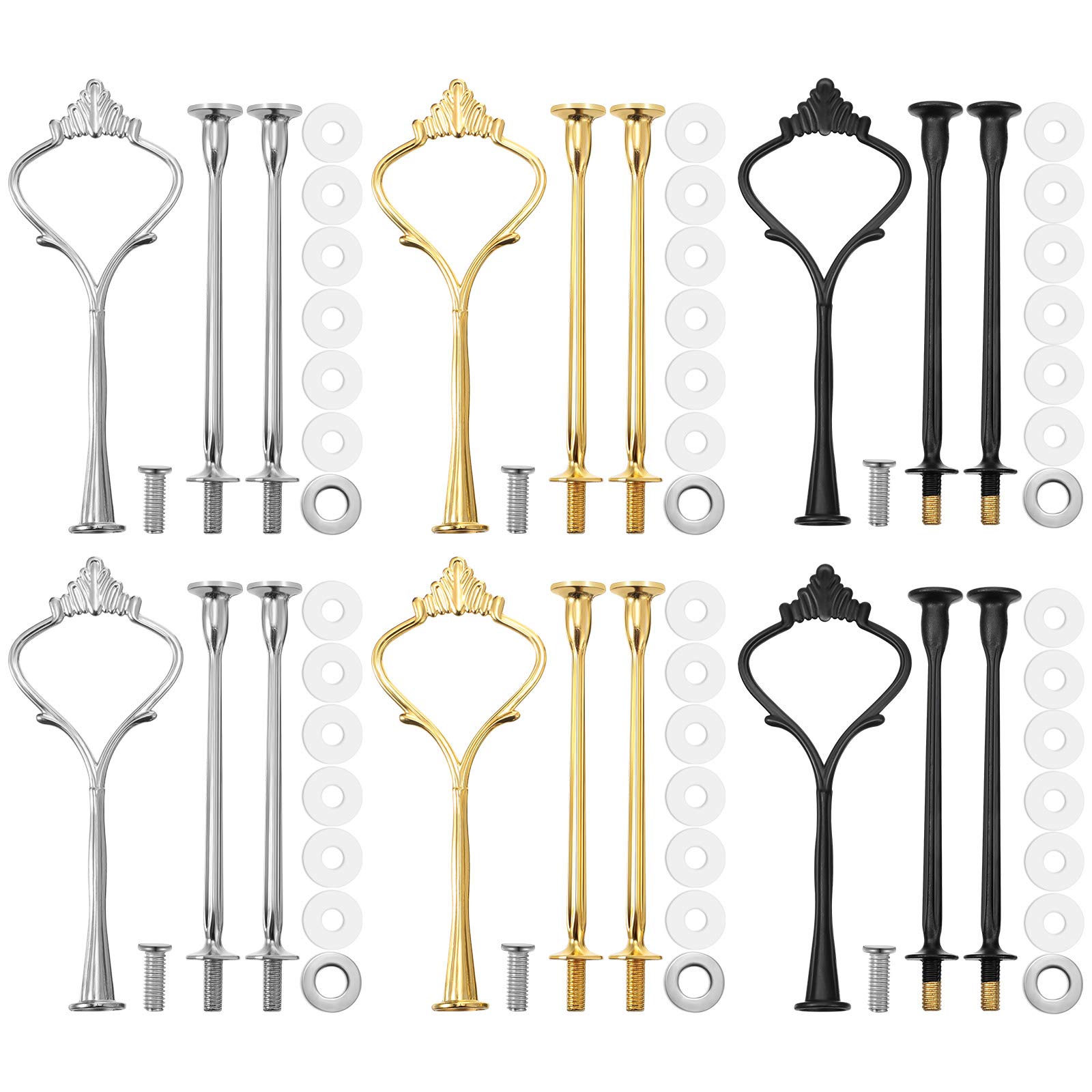 3 Tier Heavy Duty Metal Cupcake Stand Kit - Black, Silver, Gold (6 Sets) - Perfect for Wedding Dessert Displays, Birthday Party Serving Trays, Bakery Shop Decor & DIY Craft Projects