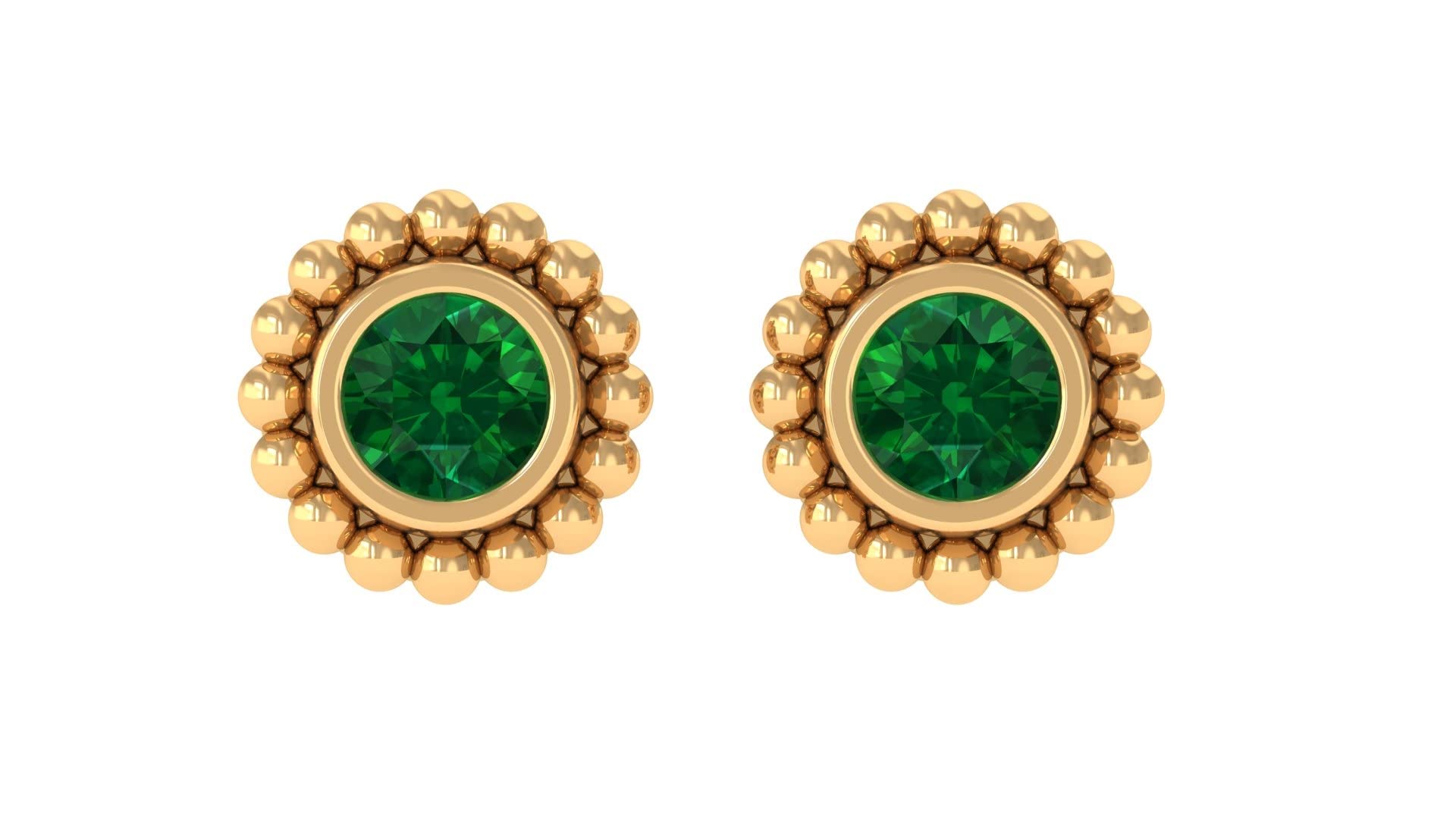 14K Solid Gold Emerald Stud Earrings - Bezel Set May Birthstone Jewelry for Women, Dainty Green Gemstone Earrings for Everyday Wear, Gift for Mom, Bridesmaids, Anniversary
