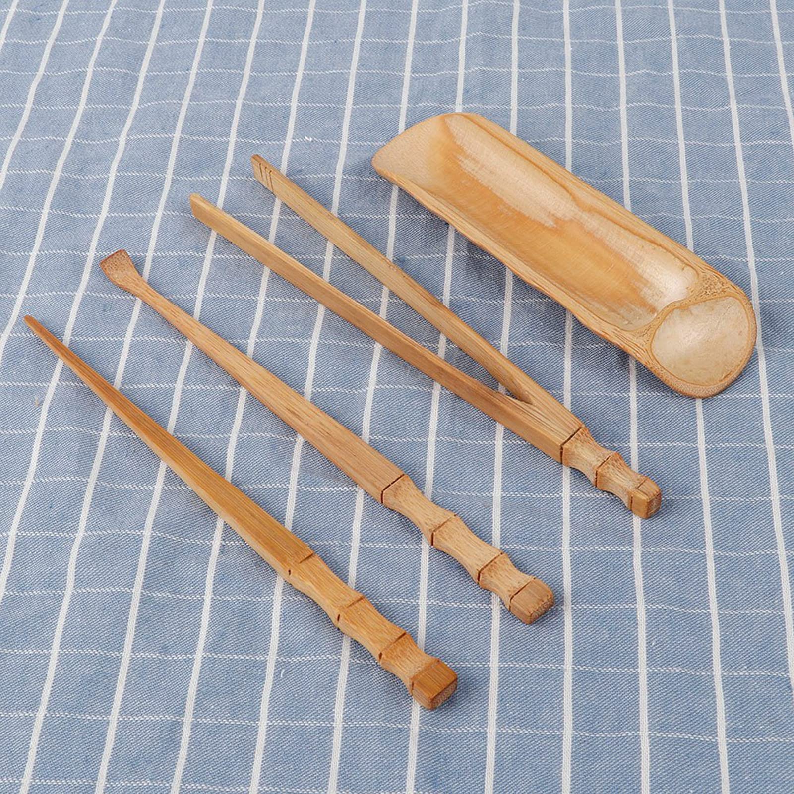 Premium Bamboo Chinese Gongfu Tea Set - 4-Piece Handcrafted Tea Accessories with Spoon, Scoop, Clip & Needle | Authentic Traditional Brewing Kit for Home, Office & Tea Ceremonies