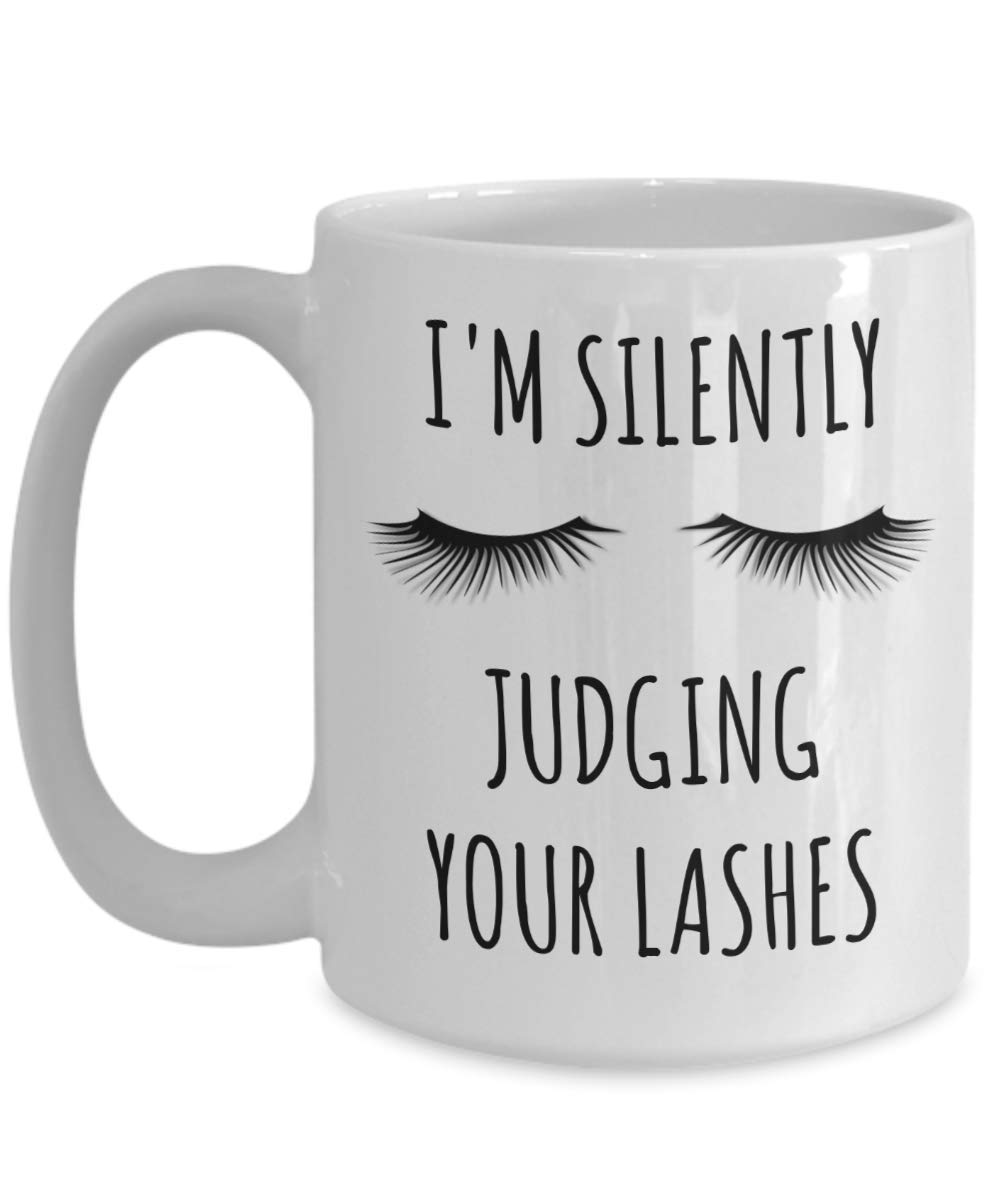Professional Eyelash Technician Coffee Mug - Hollywood & Twine Lash Artist Gift - 'I'm Silently Judging Your Lashes' Funny Lash Tech Present - Perfect for Coffee Breaks & Salon Appreciation Gifts
