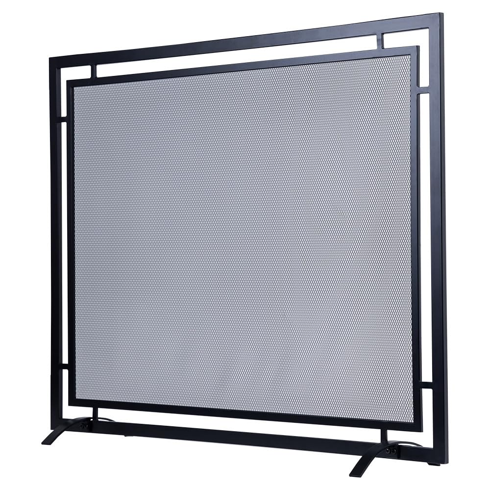 Modern Ember Gatsby Black Mesh Fireplace Screen - Heavy Duty Steel Frame with Powder Coated Finish | Heat & Corrosion Resistant Single Panel Fireplace Screen | Fits Standard Fireplace Openings | Perfect for Living Rooms, Patios & Winter Home Decor