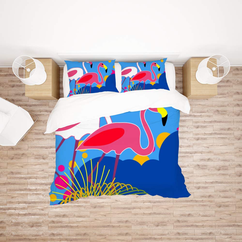 King Duvet Cover Set 3 Pieces - Tropical Flamingo & Exotic Plant Print Luxury Bedding for Kids, Women & Teens - 2 Pillow Shams, Zipper Closure, All-Season Polyester - Perfect for Bedroom Decor, Guest Room & Vacation Home Styling
