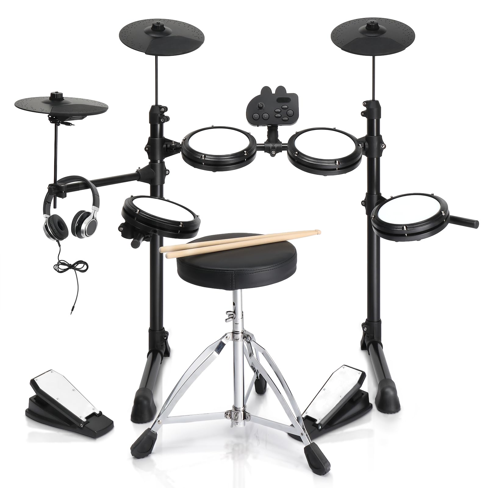 Ktaxon Electric Drum Kit for Beginners - Electronic Drum Set with Quiet Mesh Pads, 150 Sounds & 10 Demo Songs | USB MIDI Connectivity, Recording Function, Adjustable Drum Throne, Includes Headphones & Sticks | Perfect for Home Practice, Studio Recording & Music Learning
