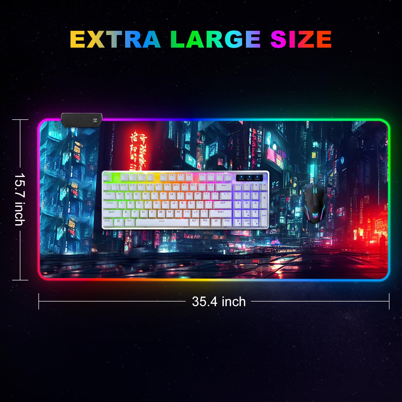 ARTSO RGB Gaming Mouse Pad Large - Extended LED Mouse Mat with 14 Lighting Modes & 2 Brightness Levels, Water-Resistant Keyboard Pad for PC Gaming (35.4x15.7 Inch) - Perfect for Night Gaming & Office Work