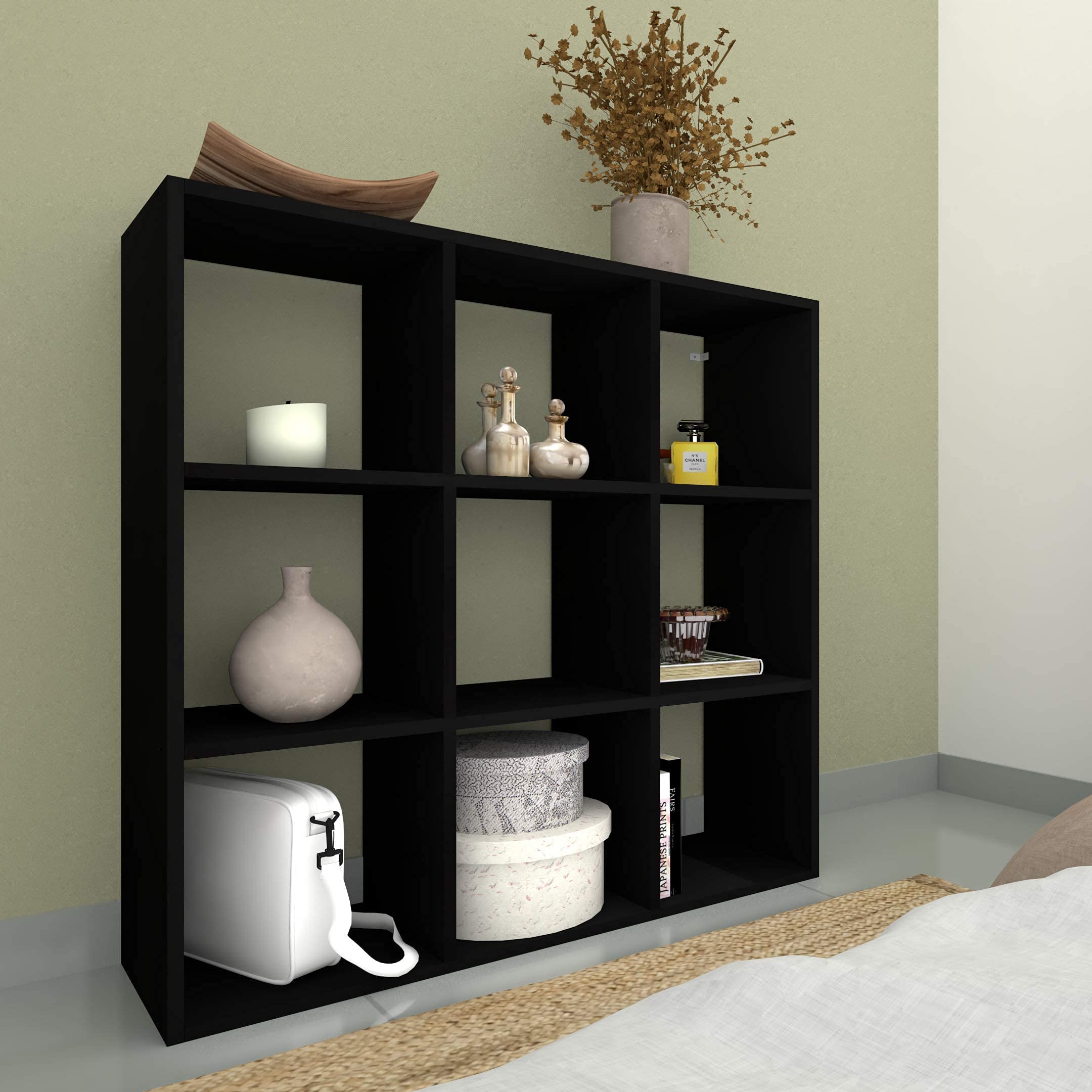Letmobel 9-Cube Storage Organizer Shelf - DIY Bookcase for Bedroom, Living Room & Office - Modular Cube Shelf for Books, Toys & Home Decor - Black (Perfect for Small Spaces & Clutter Control)