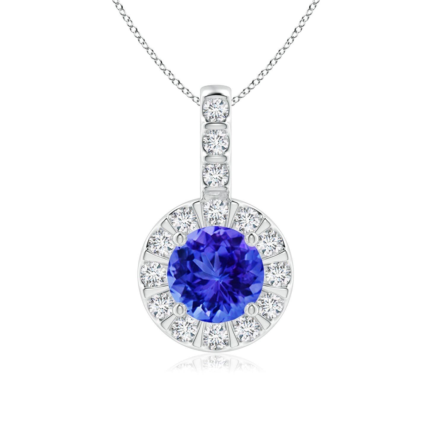 Angara Natural Tanzanite Halo Pendant Necklace for Women - 14K Solid Gold/Platinum December Birthstone Jewelry | Elegant Gift for Her, Birthday, Anniversary & Special Occasions | Perfect for Weddings, Parties & Everyday Wear