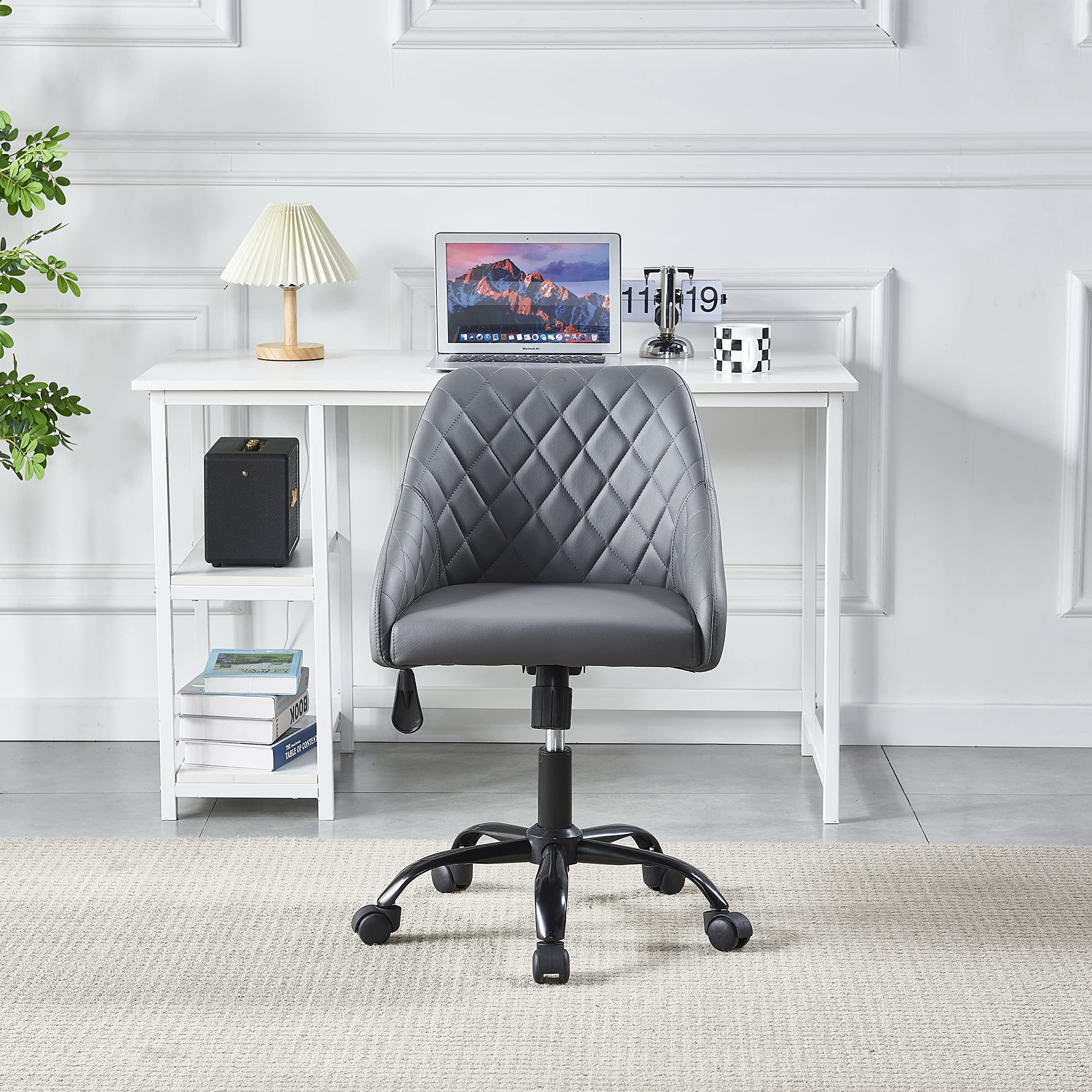 Ergonomic Swivel Office Chair with Lumbar Support - Adjustable Height Home Desk Chair for Comfort, Grey - Perfect for Home Office, Gaming & Study