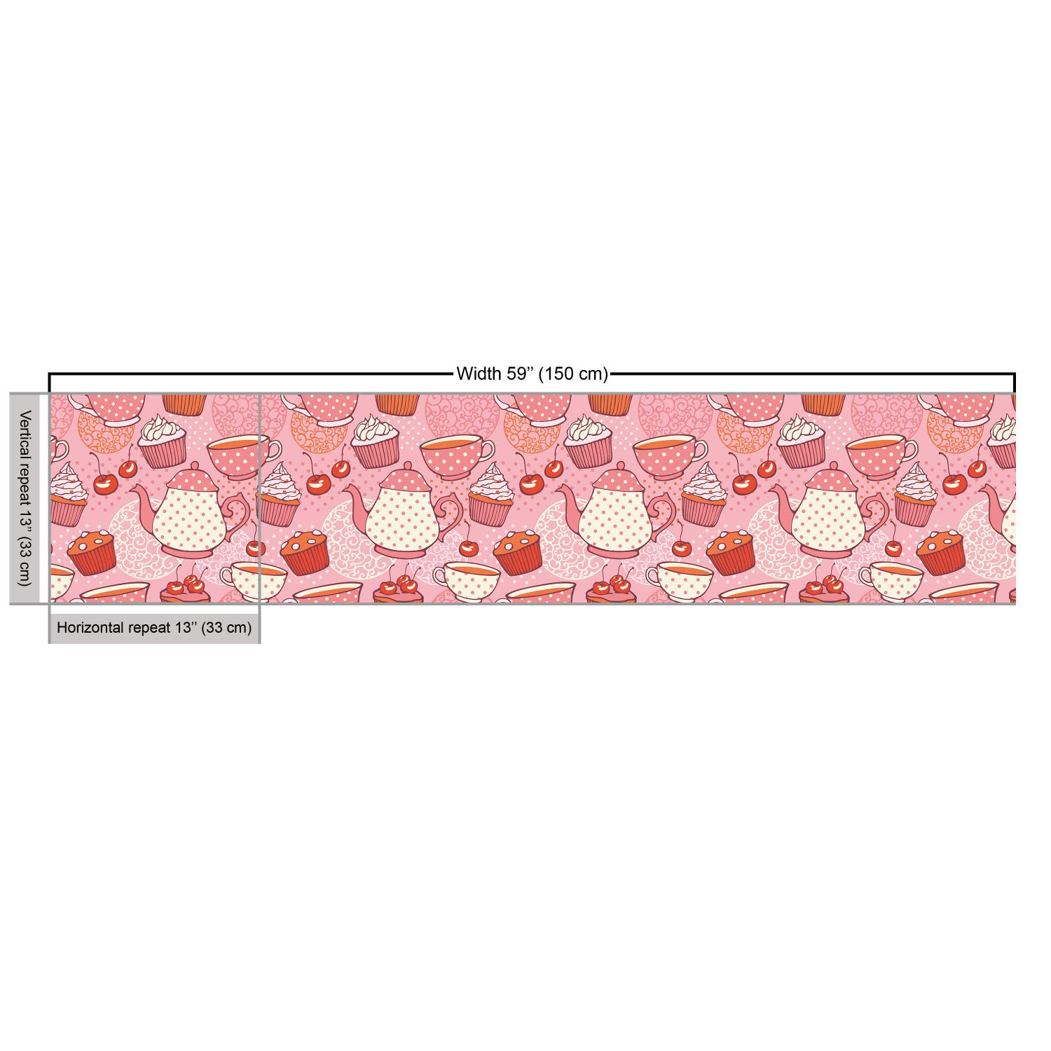 Ambesonne Cartoon Teapot & Cup Fabric by The Yard - Pink Orange Red Polka Dot Cherry Print Upholstery Material for DIY Home Decor, Curtains, Pillows (10 Yards) | Perfect for Kitchen, Living Room & Nursery Accents