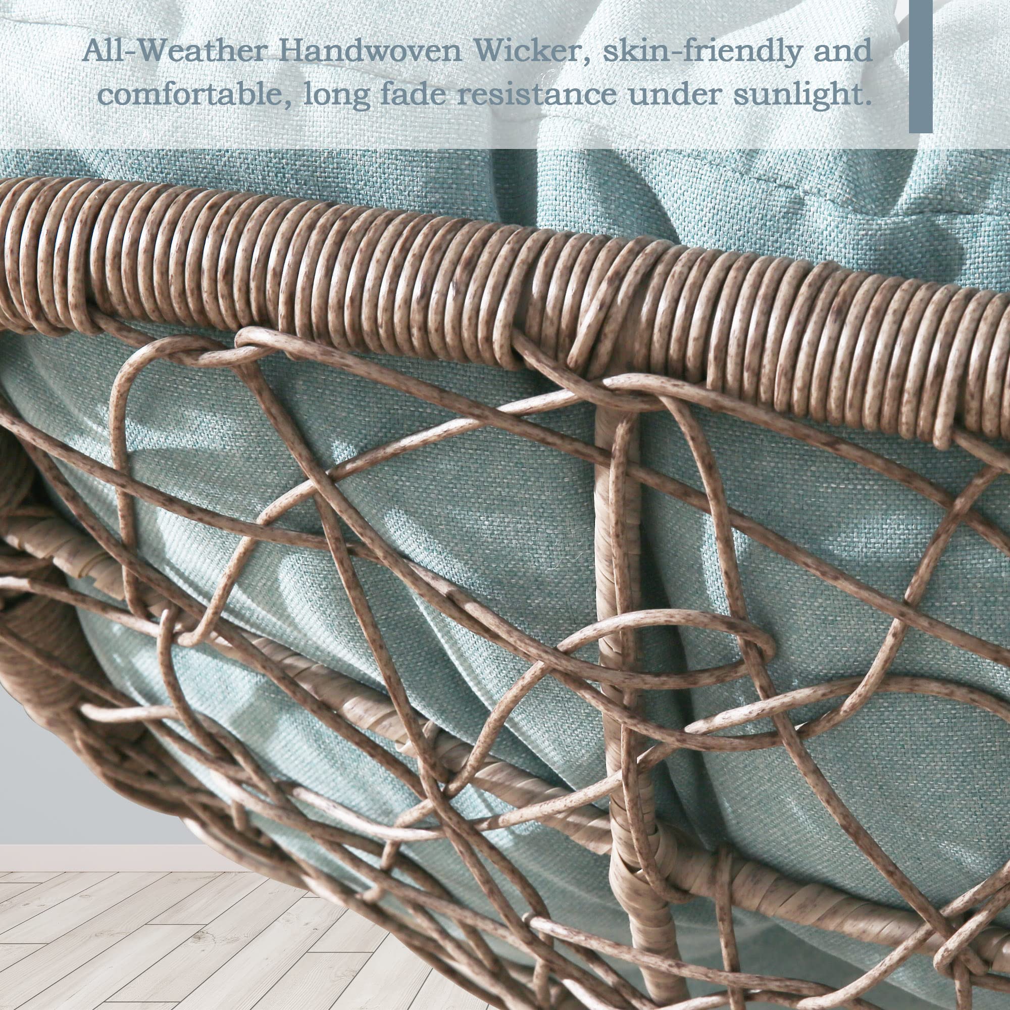 Outdoor Hanging Egg Chair - Wicker Swing Hammock with Cushion & Pillow for Patio, Garden, Balcony or Bedroom - Turquoise Boho Lounge Chair for Relaxing & Reading