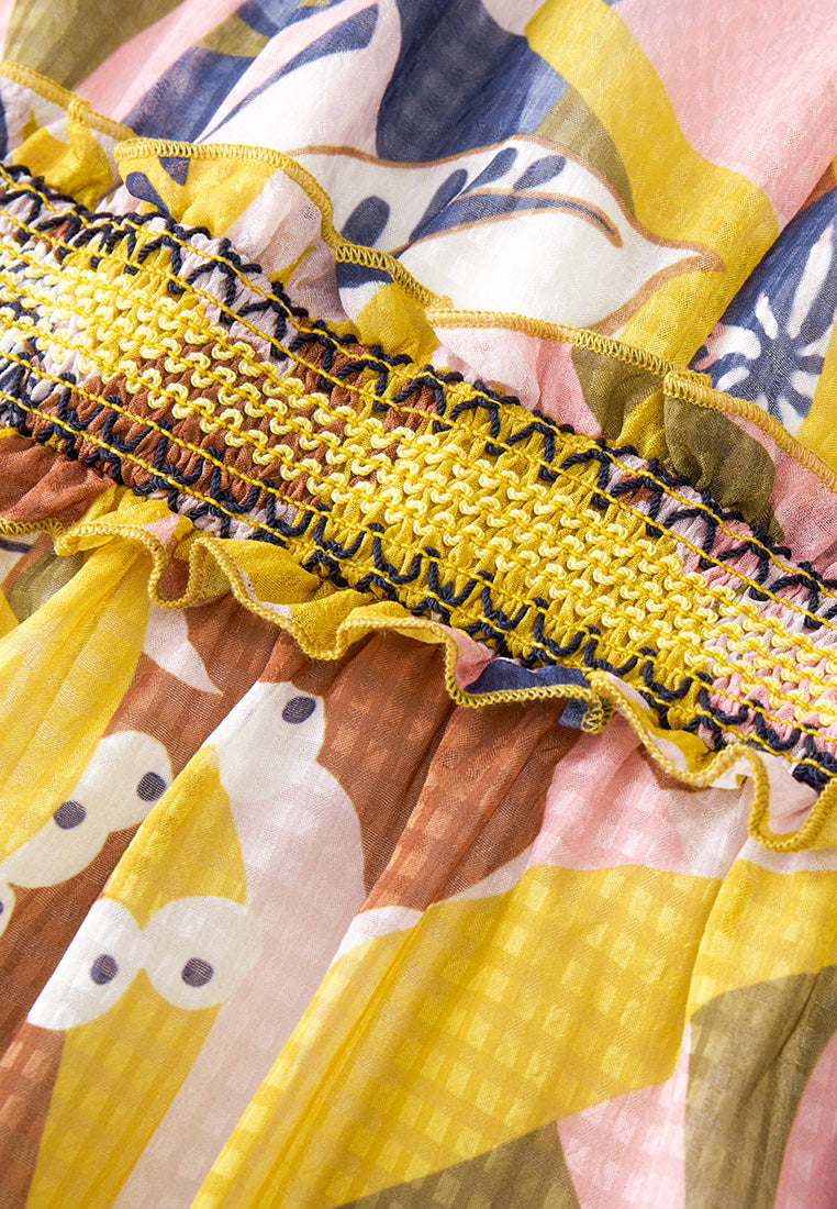 Elegant Yellow Floral Print Chiffon Maxi Dress for Women - Summer Beach Wedding Party Wear - Boho Chic Flowy Long Dress for Vacation, Date Night & Special Occasions