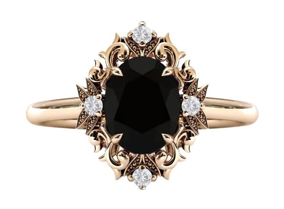Vintage 1.5 Carat Oval Black Onyx Engagement Ring for Women - Art Deco Filigree Wedding Band - Antique Style Bridal Anniversary Promise Ring - Size 7 | Perfect for Vintage Weddings, Anniversary Gifts & Unique Proposal Rings