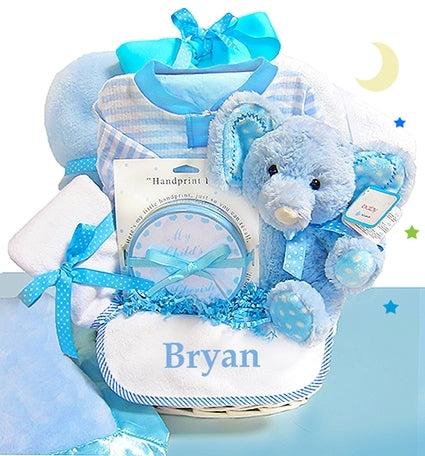 Blue Minky Dot Baby Basket for Newborns - Soft & Cozy Infant Bed for Nursery, Photo Shoots, and Gifts | SKU: BBC22