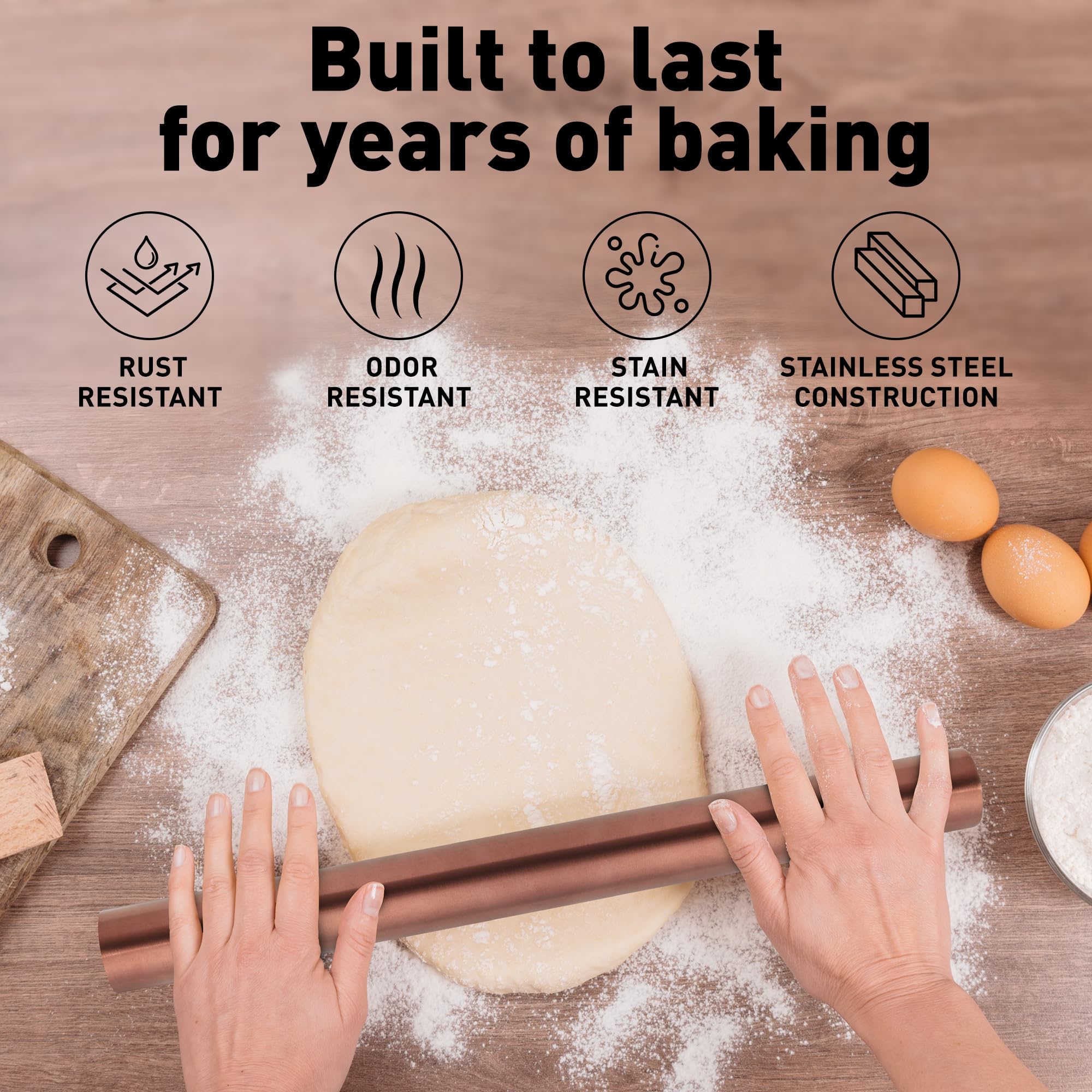 Zulay Kitchen 15.9 Inch Professional Stainless Steel Rolling Pin - Lightweight Metal French Pastry Dough Roller for Baking, Fondant, Pizza, Dumplings & Cookies - Perfect for Home Bakers & Professional Chefs