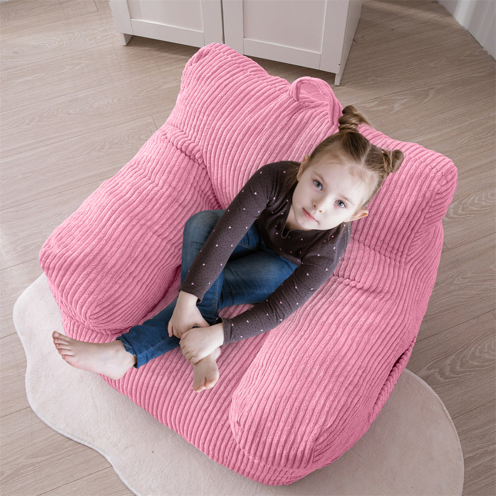 MAXYOYO Kids Bean Bag Chair - Soft Corduroy Bean Bag Couch with Armrests for Children's Room, Nursery & Playroom (Pink) - Perfect for Reading, Gaming & Relaxing