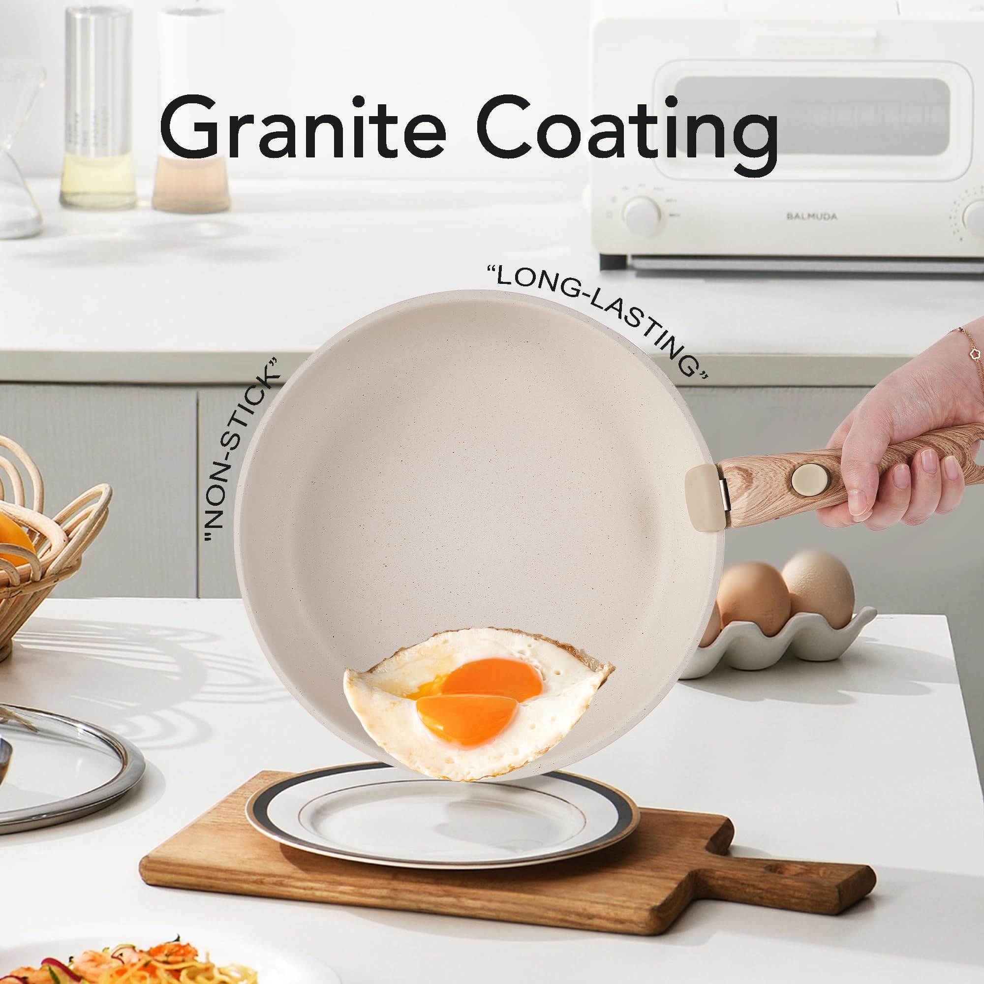 Premium Nonstick Cookware Set with Detachable Handles - 3-Piece Induction Kitchen Pots & Pans, Oven & RV Safe (Beige) - Perfect for Camping, Small Kitchens & College Dorms