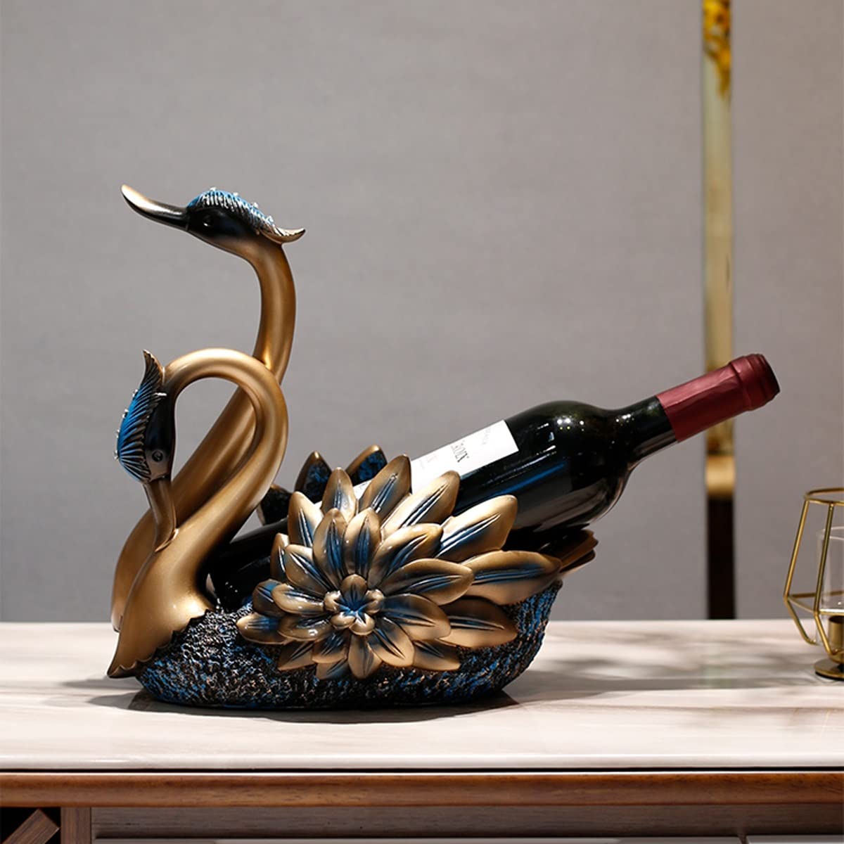 SEFAX Hand-Carved Swan Wine Rack - Gold-Painted Resin Home Decor for Kitchen, Bar & Party - Elegant Wine Bottle Holder for Dining Room & Gift Giving