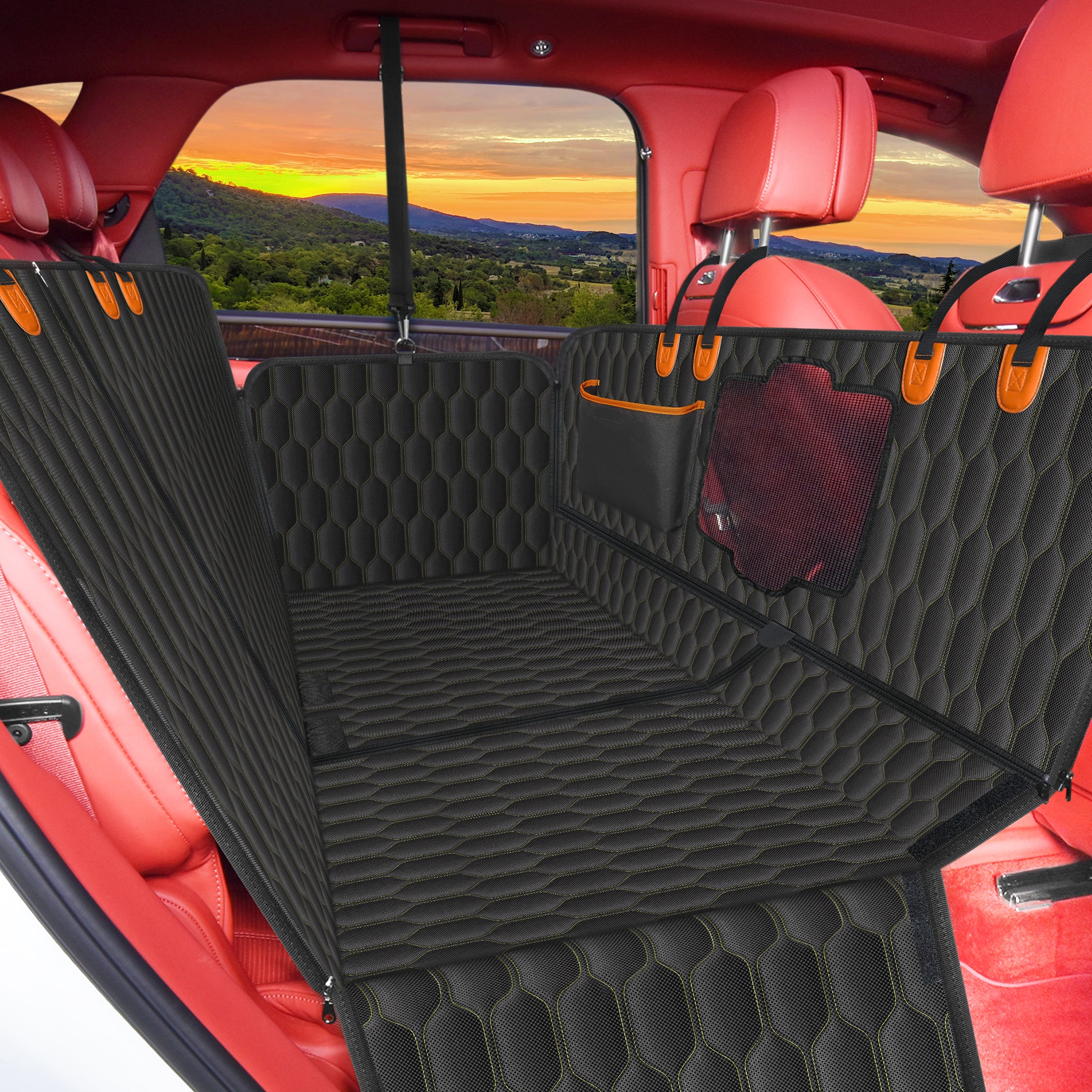 GD125 4-in-1 Waterproof Dog Car Seat Cover - Durable Pet Protection for SUV, Truck & Backseat - Perfect for Travel, Hiking & Daily Commutes
