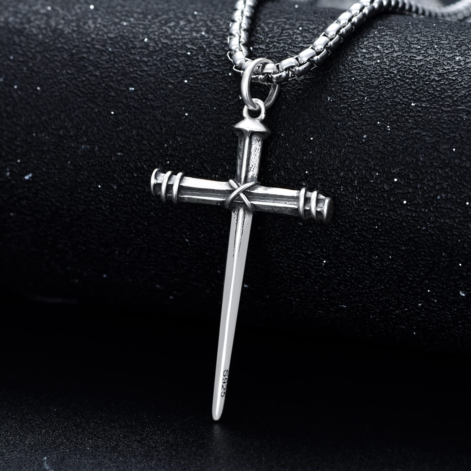 Men's Sterling Silver Nail Cross Necklace - 22