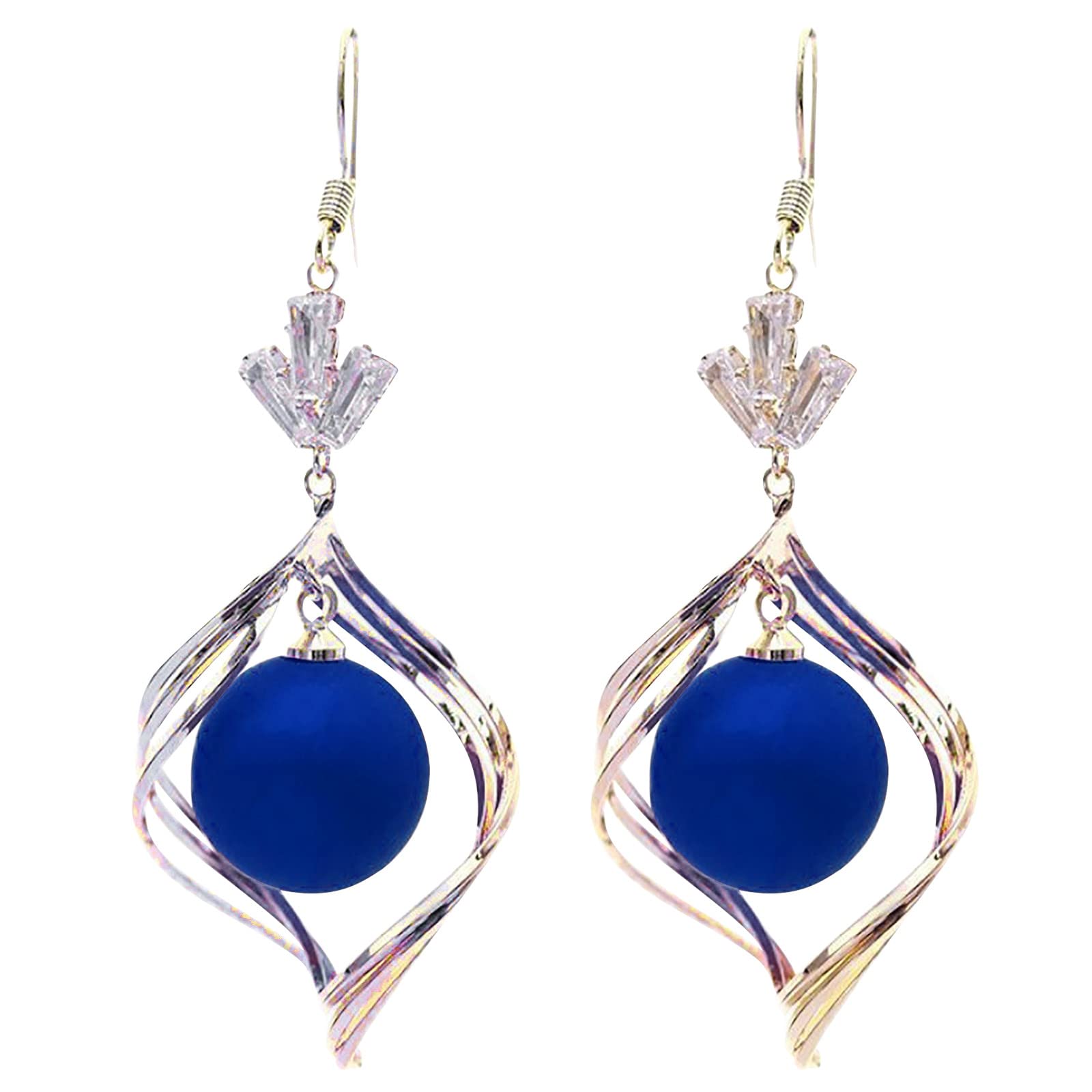 Fashionable Blue Frosted Drop Pearl Earrings with Crystal Rhinestones for Women | Elegant Dangle Earrings for Parties, Weddings & Everyday Wear (1 Size)