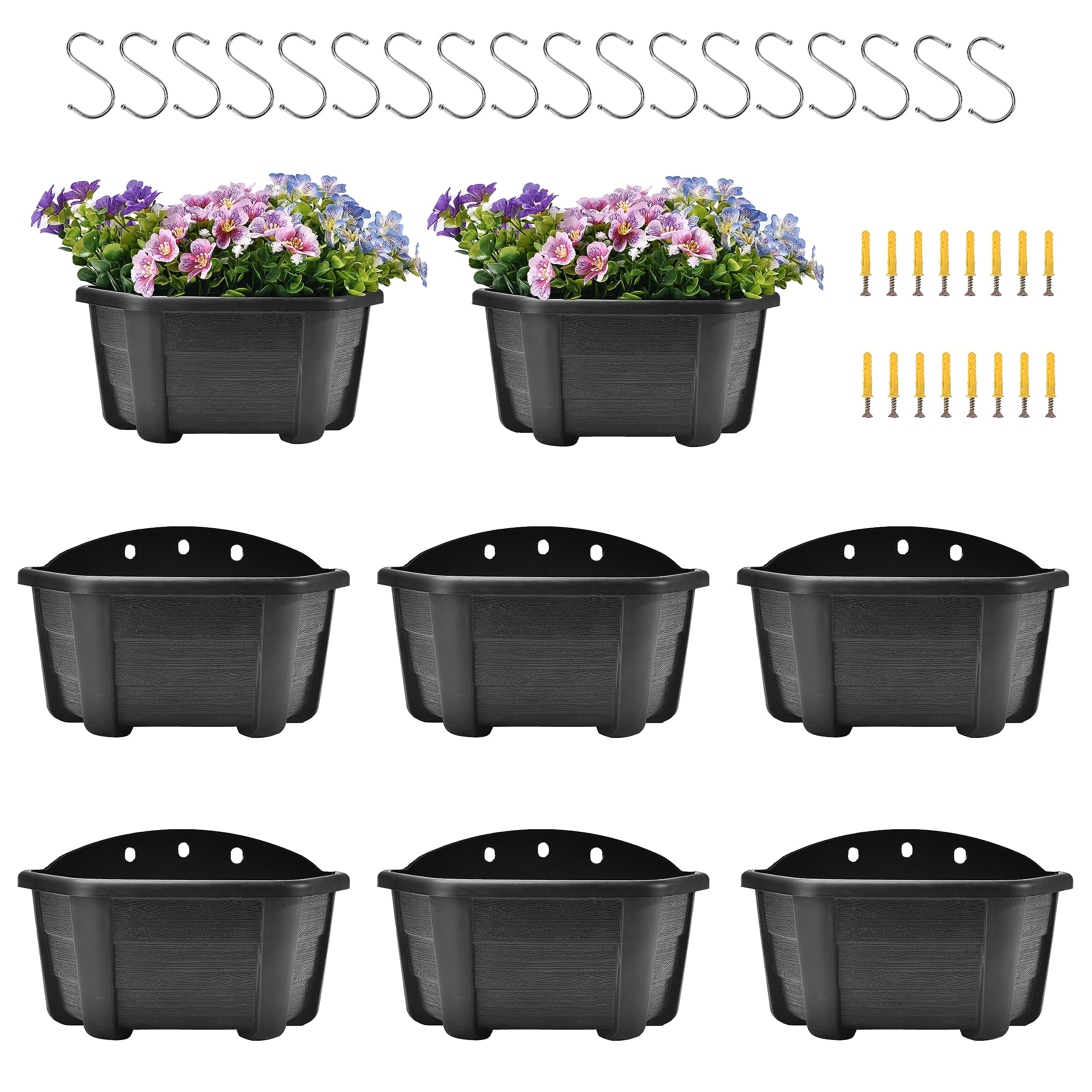 ORIMERC 9.8 Inch Self Watering Wall Planter - Indoor Hanging Plant Pots for Balcony, Railing, Home Decor - Lightweight Dark Coffee (Pack of 8) - Perfect for Herbs, Succulents & Small Flowers in Apartments & Offices