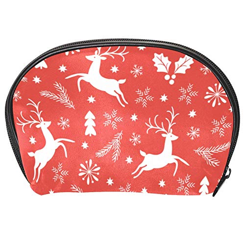 imobaby Red Christmas Reindeer Pattern Cosmetic Makeup Bag Organizer - Women's Travel Toiletry Case with Zipper, Multifunctional Storage Pouch for Makeup Brushes, Jewelry & Essentials - Perfect for Holiday Gifts, Travel & Daily Organization