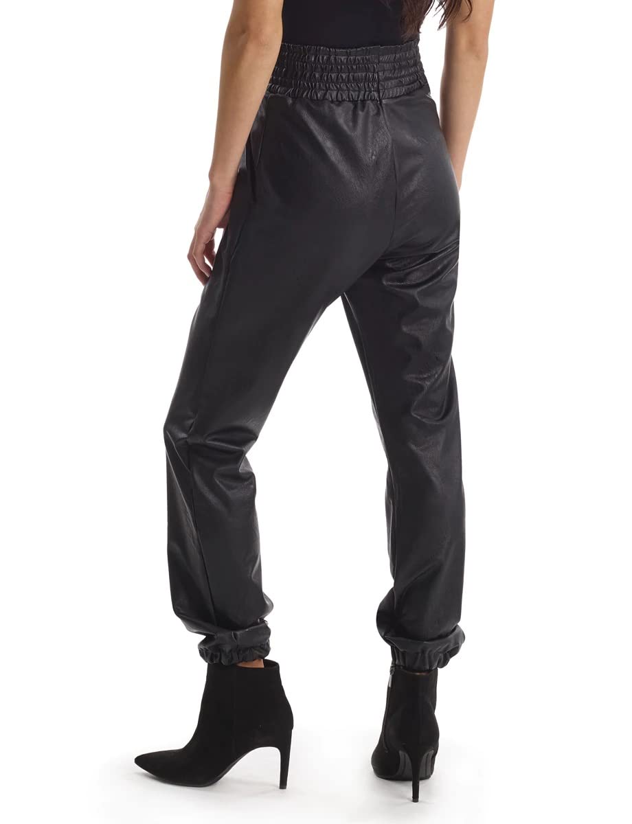 Commando Faux Leather Smocked Jogger Pants for Women - SLG68 (XS, Black) | Stretchy Comfort Fit | Perfect for Yoga, Lounge & Casual Wear