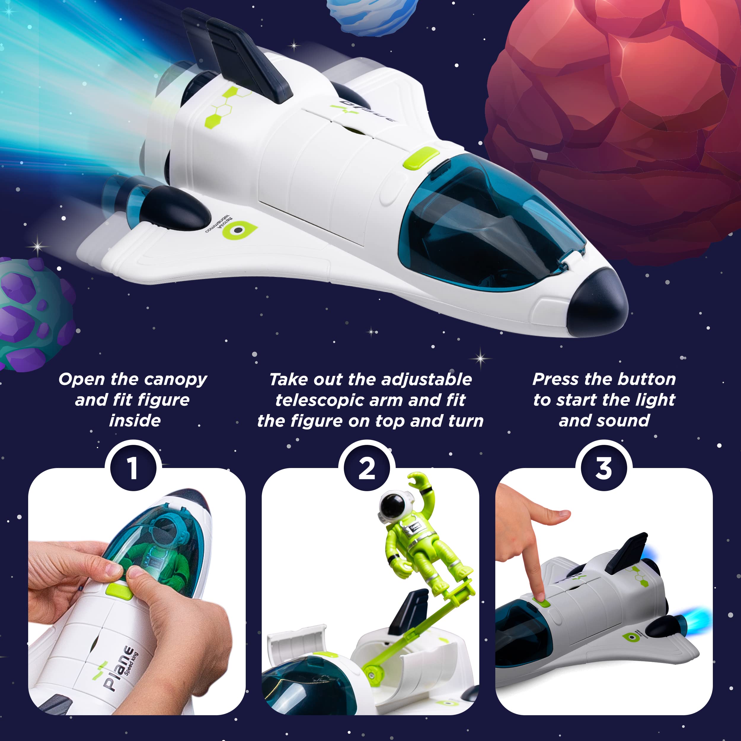Best Space Toys for Kids Ages 3-8 - Rocket Ship Playset with 4 Astronaut Figures, Space Station & Rover - Solar System Educational STEM Toys for Boys & Girls - Perfect for Birthday Gifts & Space-Themed Playrooms