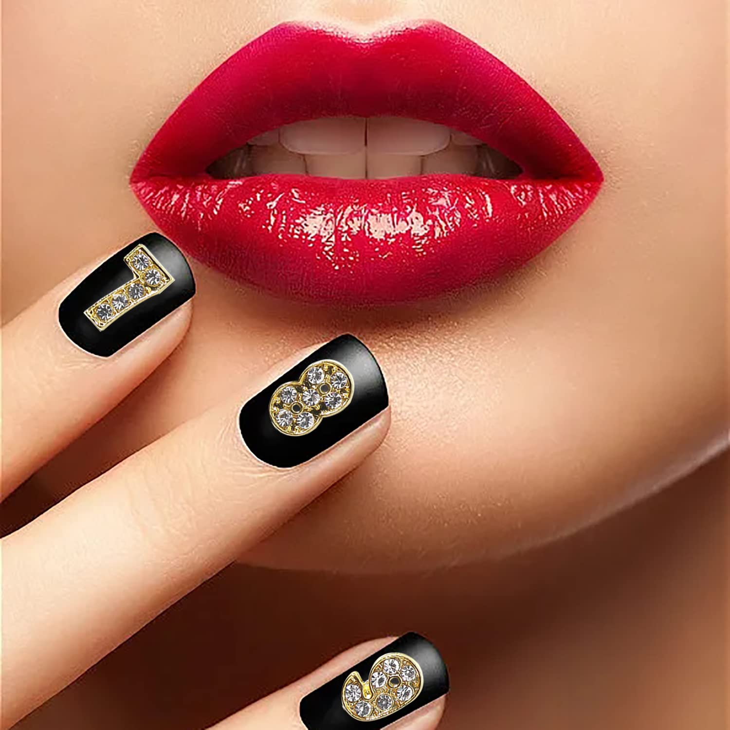 30pcs Gold Number Nail Charms - 3D Nail Art Jewels, Rhinestones & Studs for DIY Nail Decoration | Perfect for Manicures, Parties & Nail Art Designs